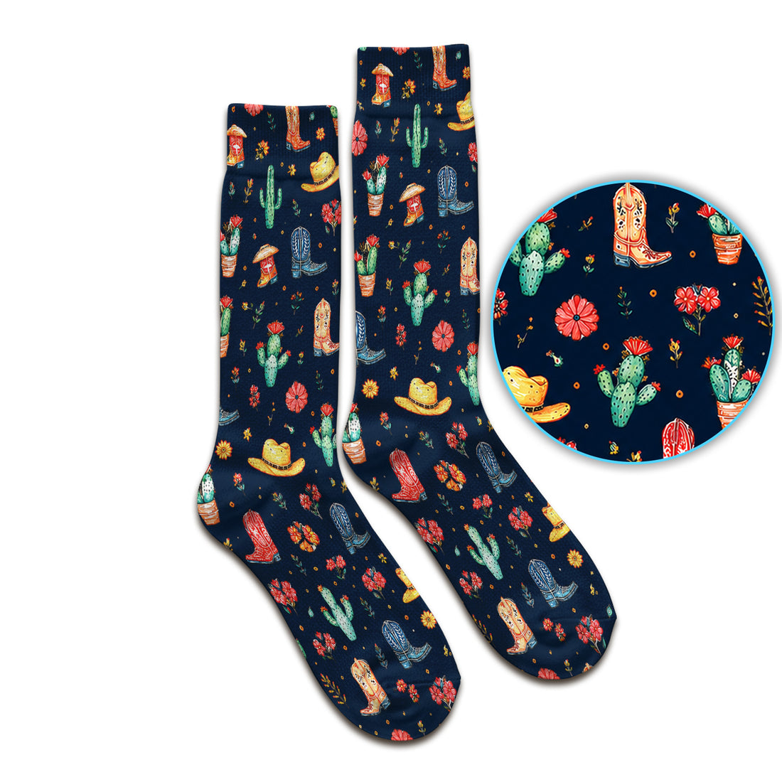 Whimsical Western Cactus Boots Pattern Socks, Breathable Fabrics Medical Uniform