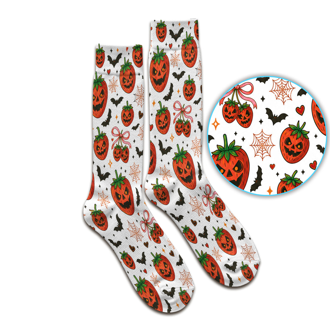 Sweet Halloween Strawberry Jack O Lanterns Socks, Adult Socks for Men and Women