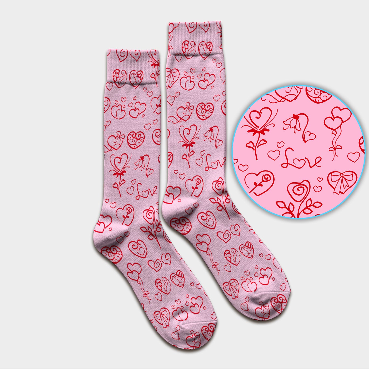 Cute Valentine Heart Scrub Socks, Artistic Heart Pink Love Line Art Pattern Nurse Sock, Comfortable Scrubs For Nursing