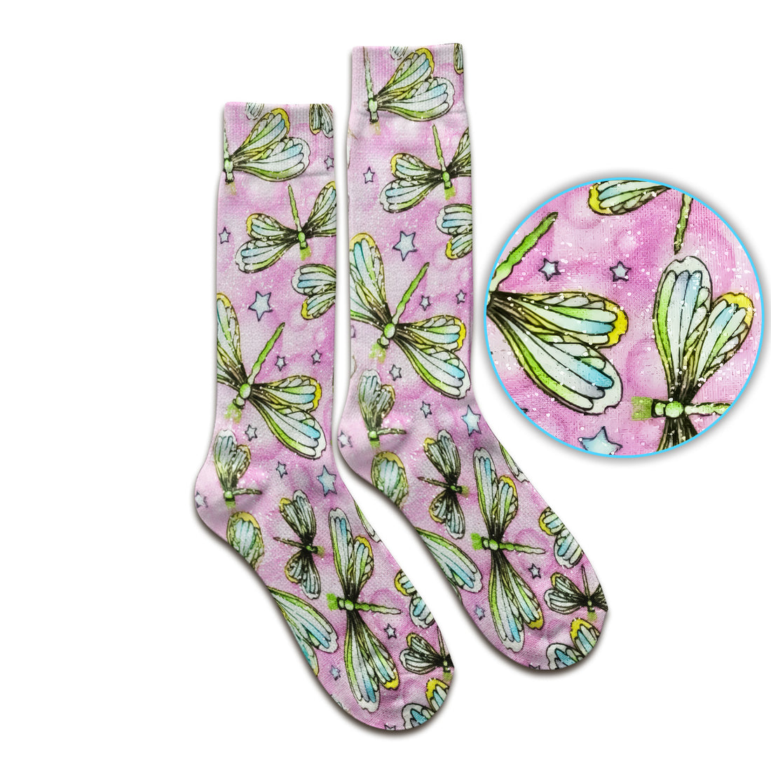 Dragonfly On Pink Starry Background Socks, Adult Socks for Men and Women