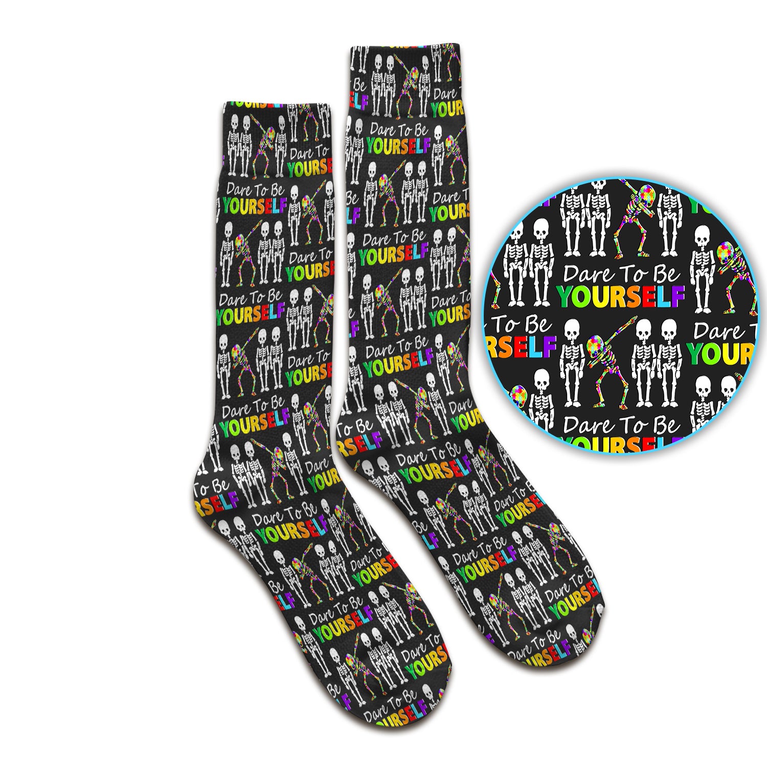 Rainbow Skeleton Dare To Be Yourself Pattern Socks, Adult Socks for Men and Women