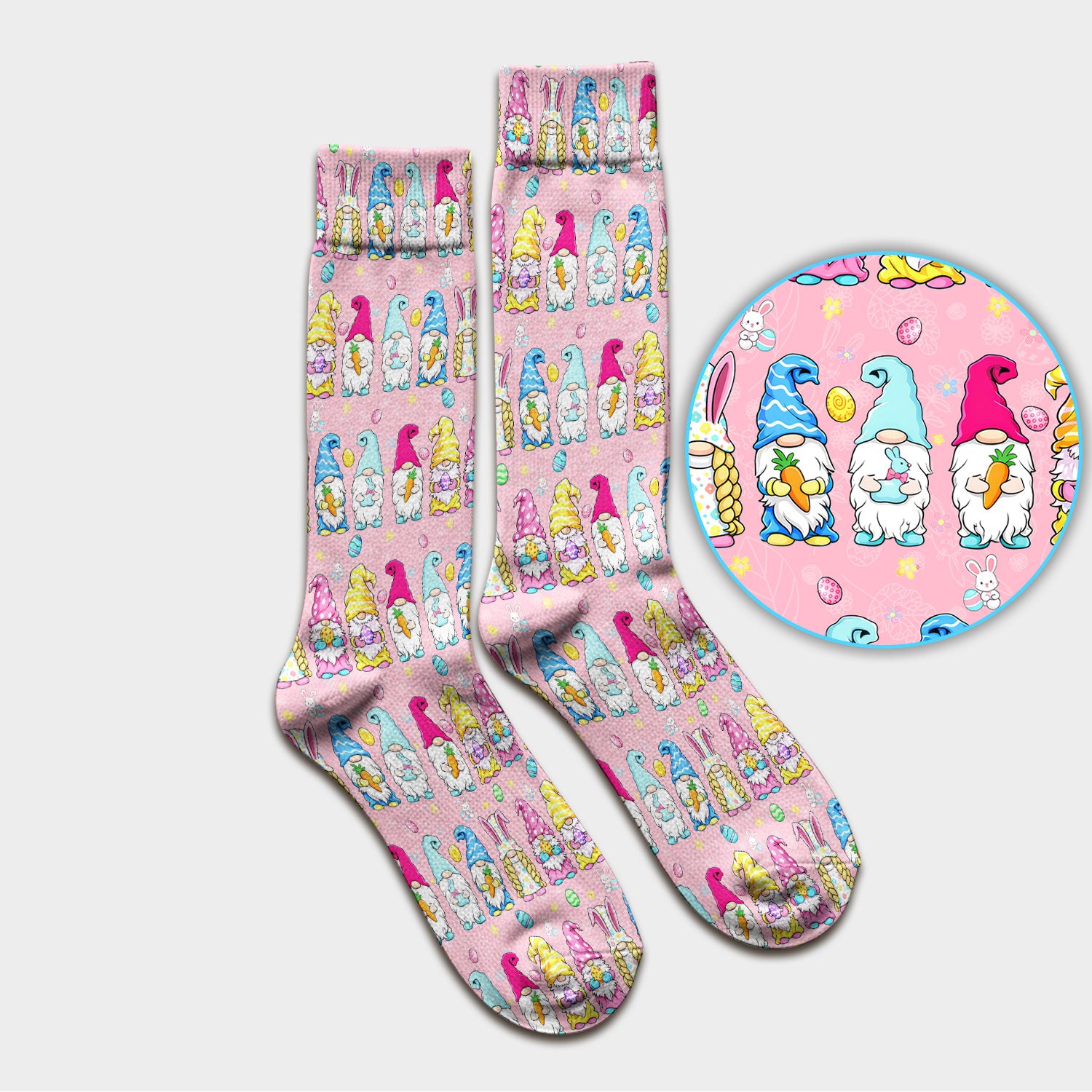 Colorful Easter Gnome Bunny Eggs Pattern Socks, Socks for Nurse Doctor