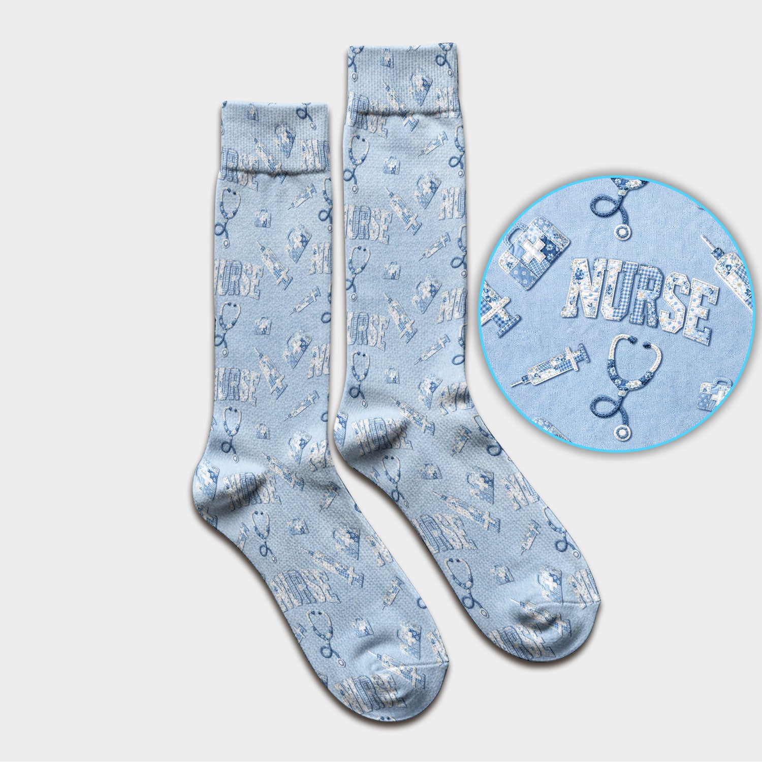 Blue Nurse Medical Pattern Socks, Socks for Nurse Doctor