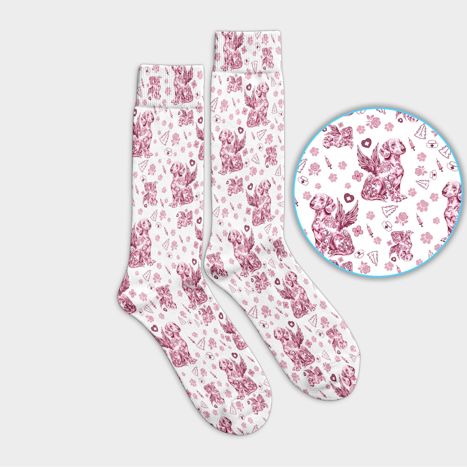 Toile de Jouy Socks for Nurse Doctor - Dachshund Angel Adult Socks for Men and Women - Breathable Fabrics Medical Uniform