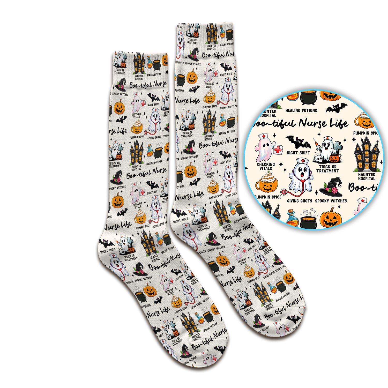 Spooky Halloween Boo-tiful Nurse Life Socks, Adult Socks for Men and Women