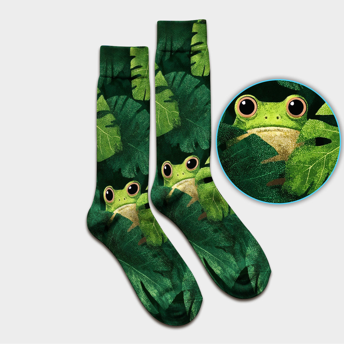 Cute Frog Hiding Jungle Leaves Pattern Nurse Socks, Adult Socks for Men and Women