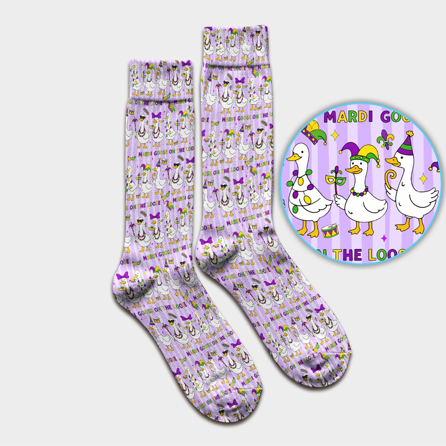 Mardi Gras Goose Nurse Scrub Socks, Funny Carnival Medical Pattern Nurse Sock, Breathable Fabrics Nursing Uniform