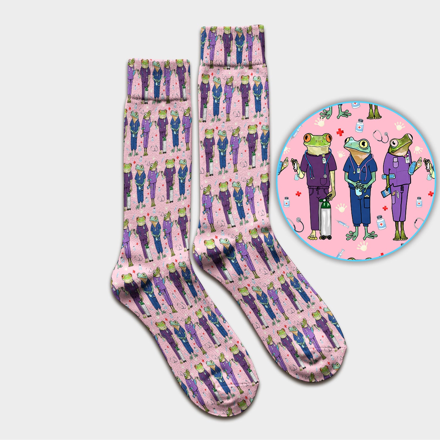 Funny Frog Nurse Pattern Socks, Adult Socks for Men and Women