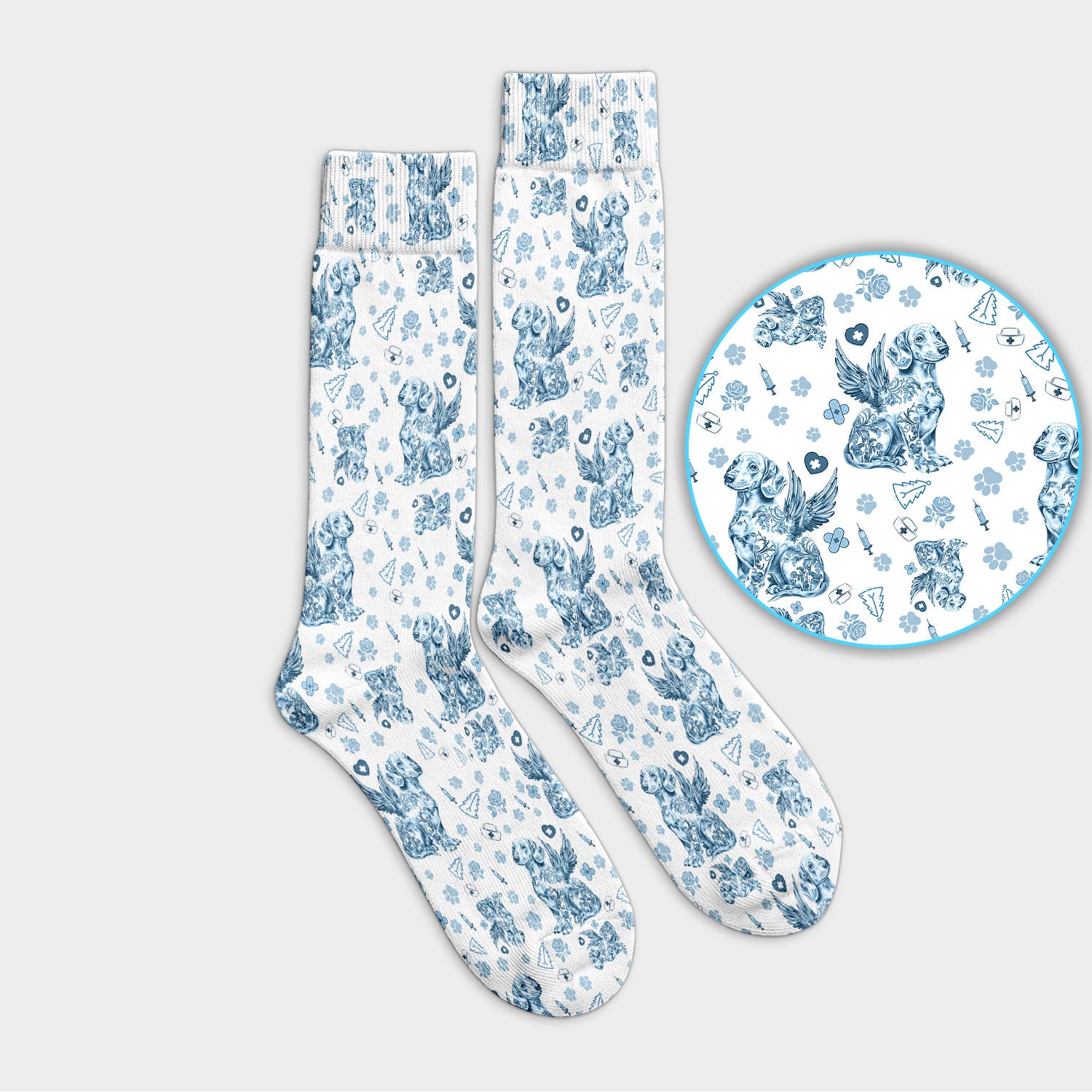 Toile de Jouy Socks for Nurse Doctor - Dachshund Angel Adult Socks for Men and Women - Breathable Fabrics Medical Uniform