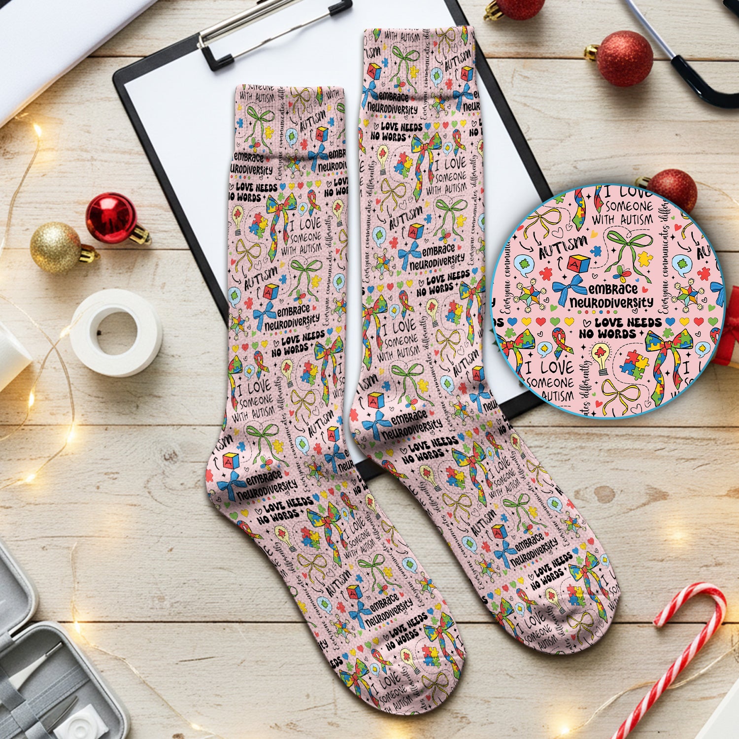 Autism Awareness Puzzle Ribbon Pattern Print Socks, Adult Socks for Men and Women