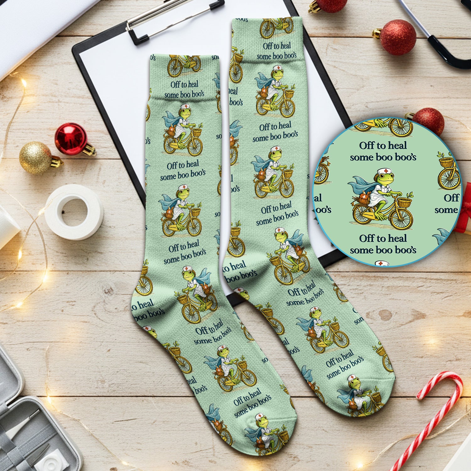 Funny Frog Nurse Cycling Pattern Socks, Breathable Fabrics Medical Uniform