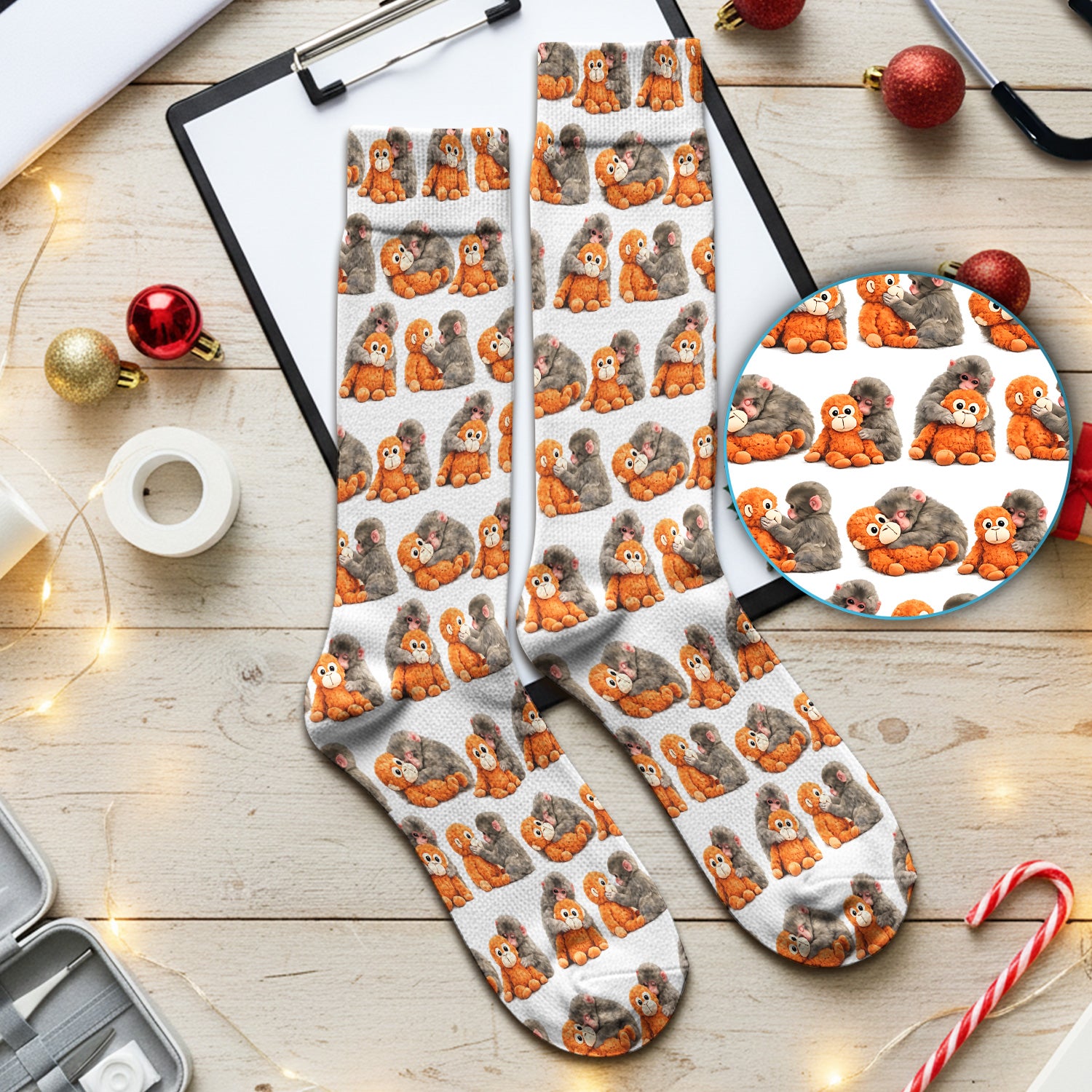 Cute Baby Monkey Plush Toy Animal Pattern Socks, Socks for Nurse Doctor
