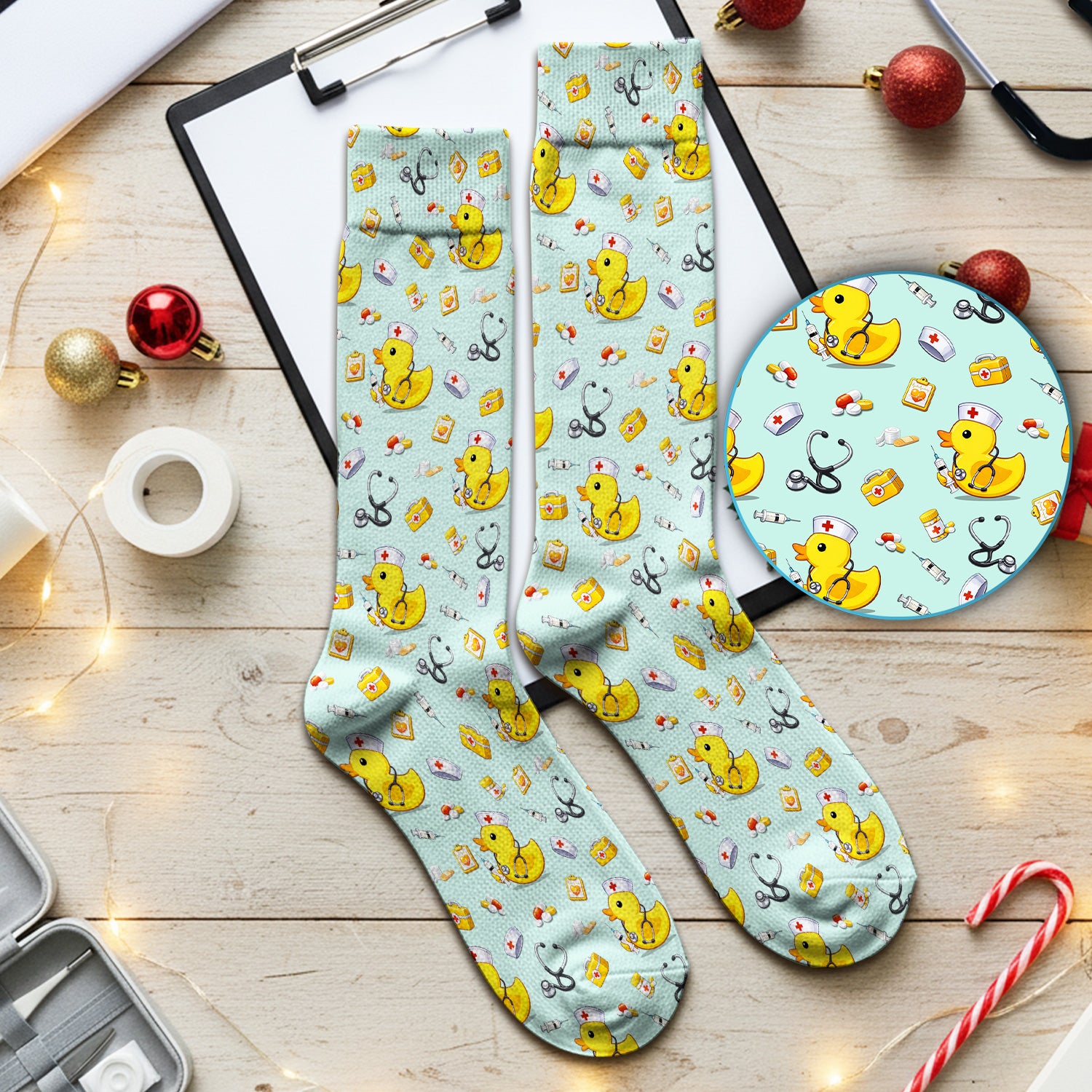 Playful Medical Duck Print Medical Socks, Breathable Fabrics Medical Uniform