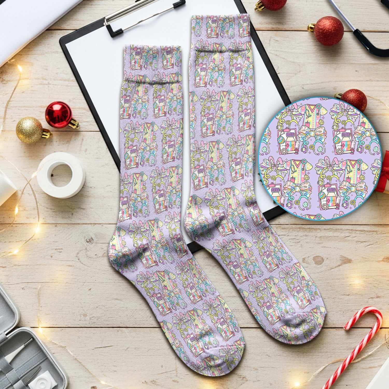 Colorful Nurse Scrub Supplies Pattern Socks, Adult Socks for Men and Women