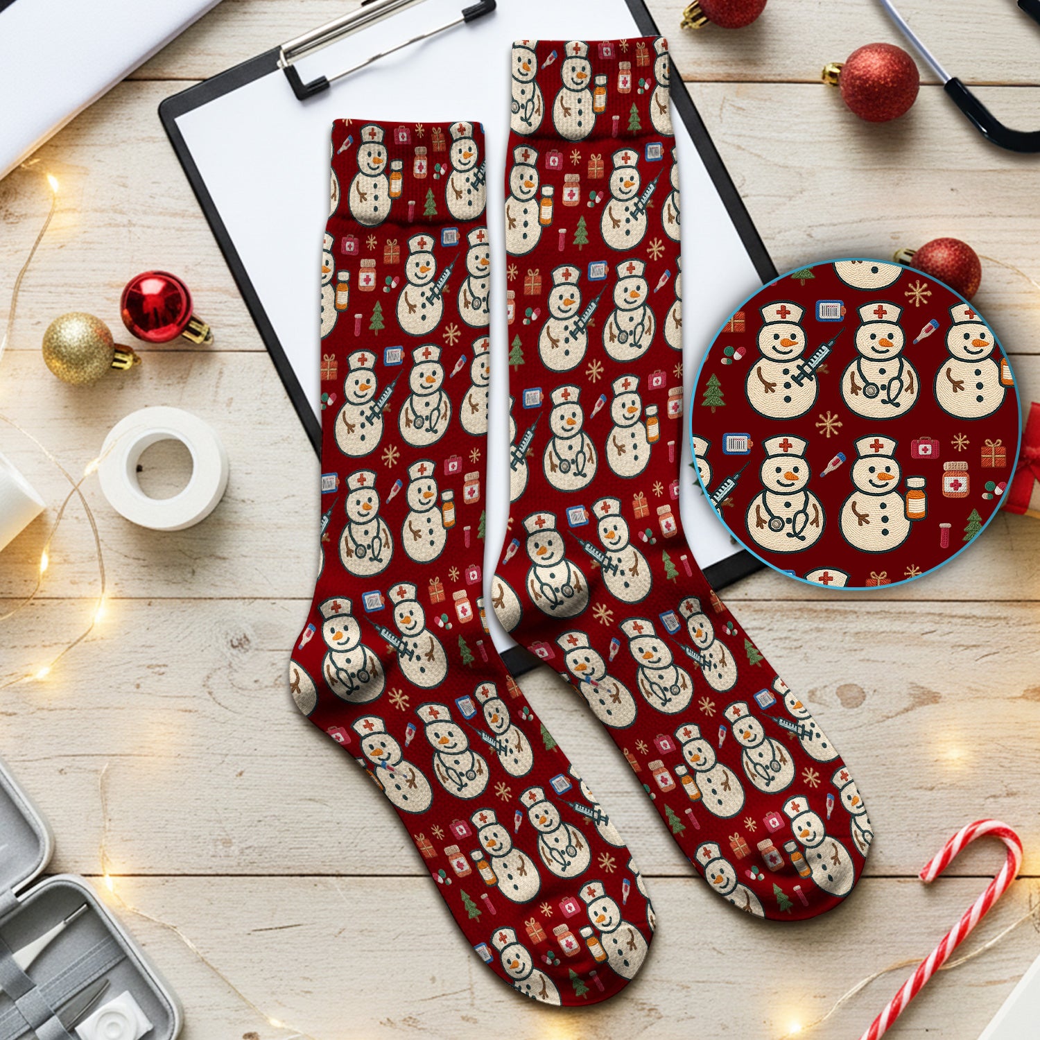 Snowman Nurse Christmas Scrub Socks – Festive Medical Pattern Sock – Cute Holiday Uniform For Nursing