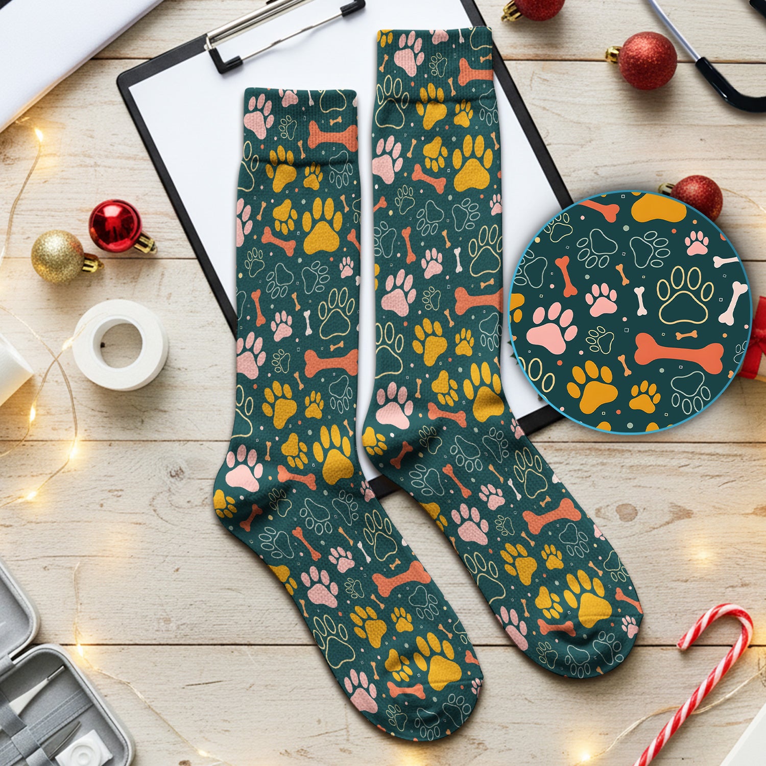 Cute Paw Print Dog Pattern Medical Socks, Adult Socks for Men and Women