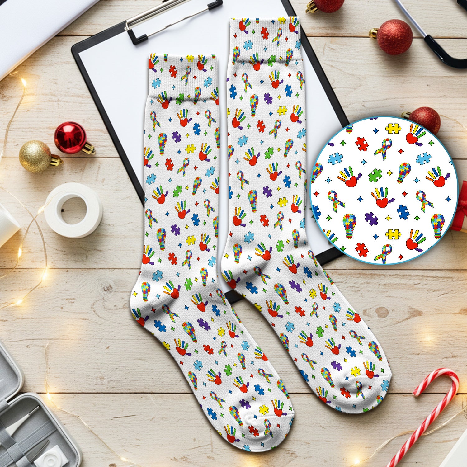 Autism Awareness Colorful Puzzle Pattern Socks, Socks for Nurse Doctor