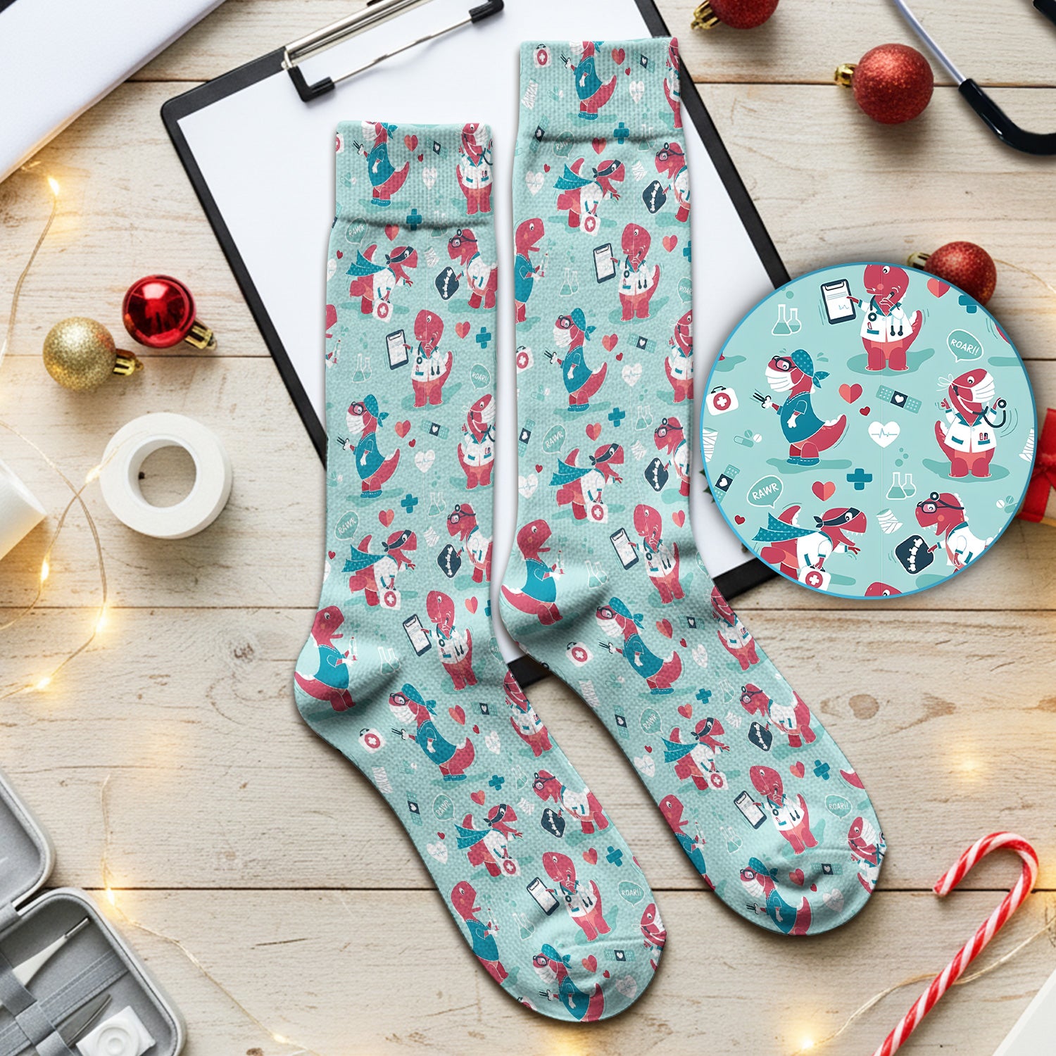 Cute Dinosaur Doctor Medical Pattern Sock, Breathable Fabrics Medical Uniform