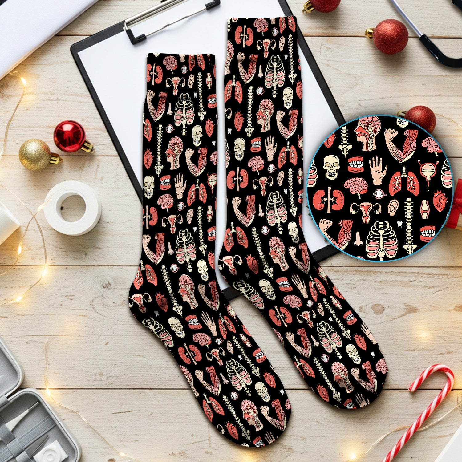 Human Anatomy Body Parts Pattern Socks, Breathable Fabrics Medical Uniform