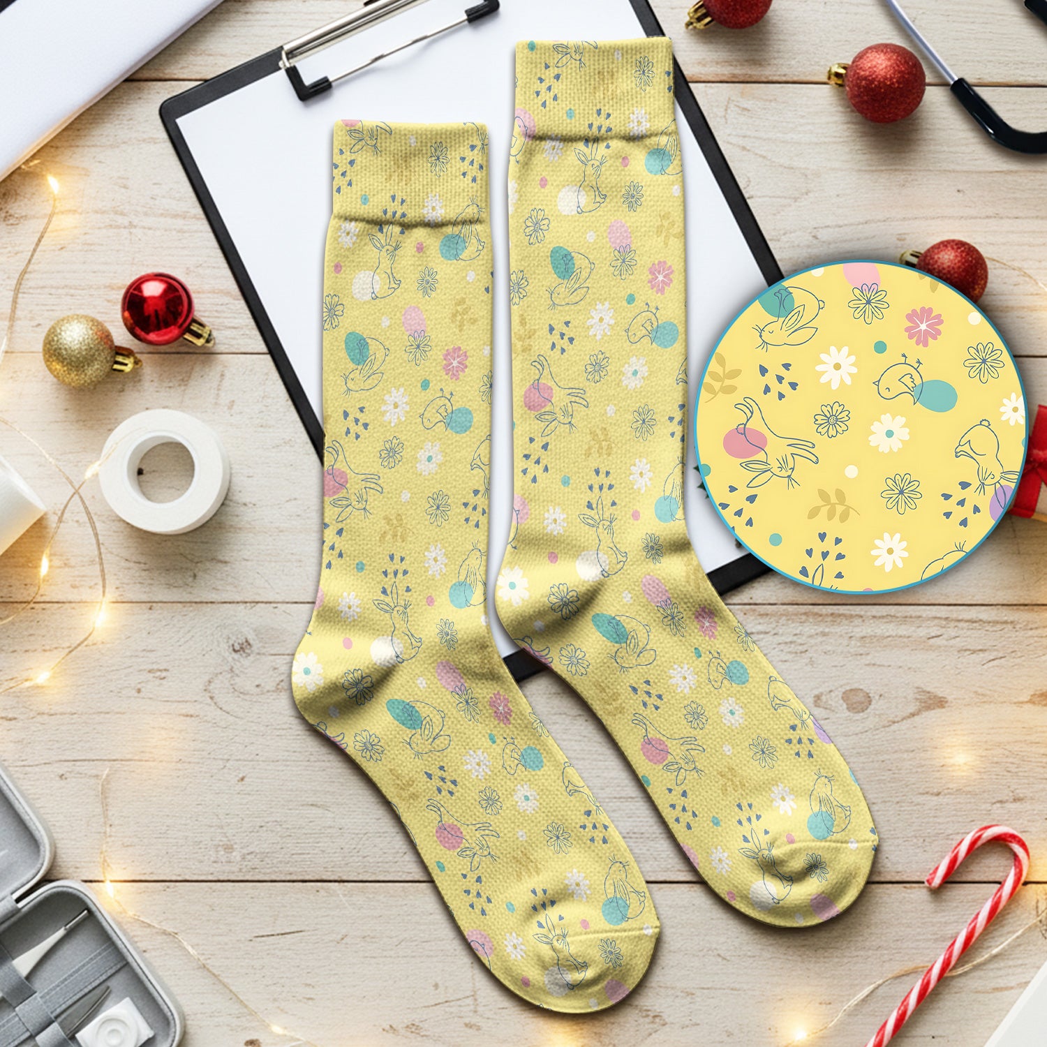 Whimsical Easter Bunny Eggs Pattern Socks, Breathable Fabrics Medical Uniform