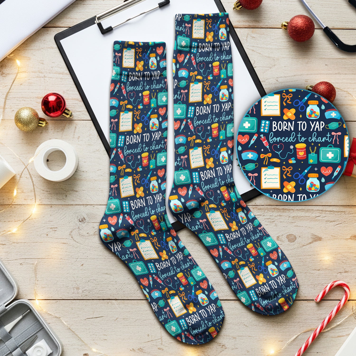 Born To Yap Medical Tools Pattern Socks, Breathable Fabrics Medical Uniform