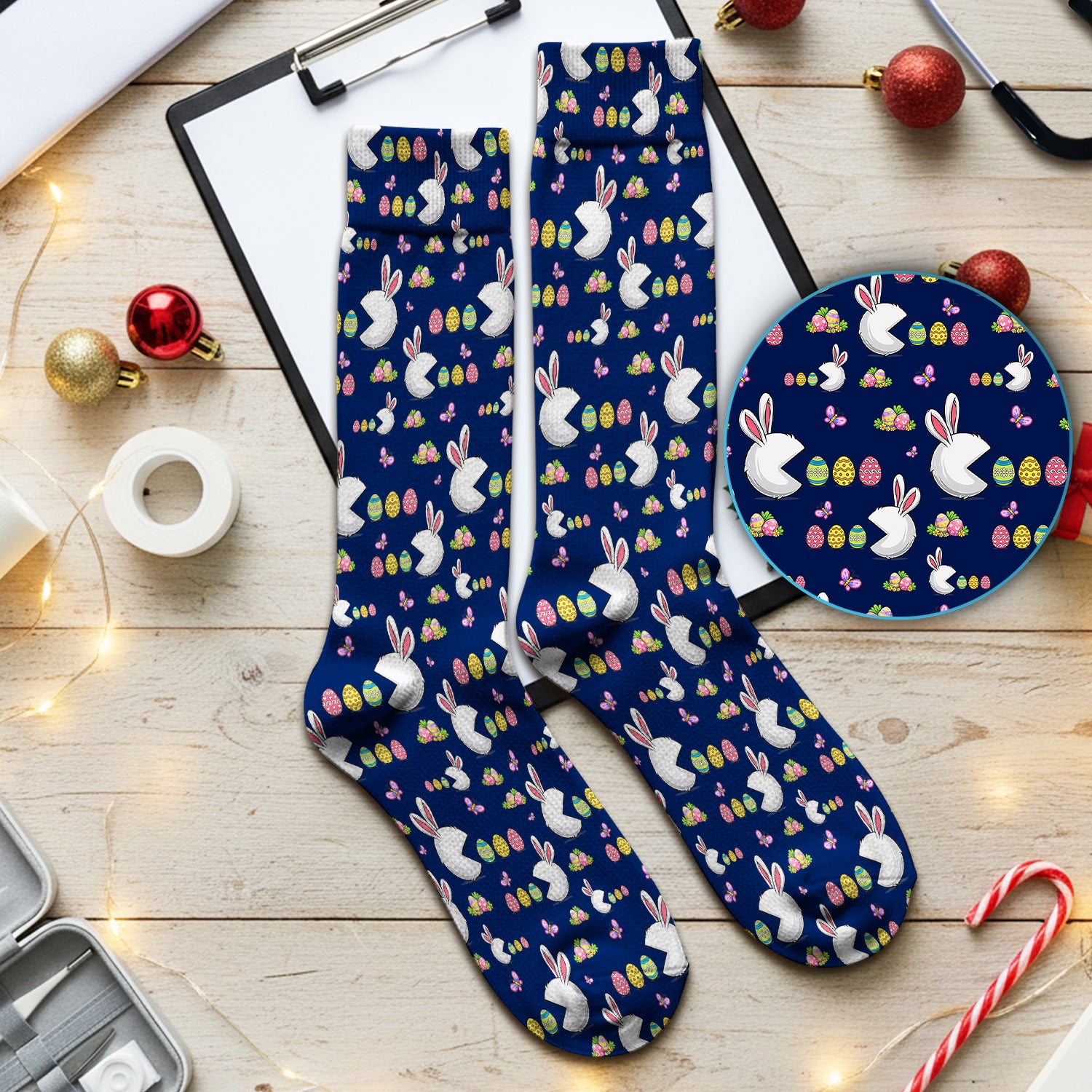 Easter Bunny and Colorful Eggs Print Socks, Breathable Fabrics Medical Uniform