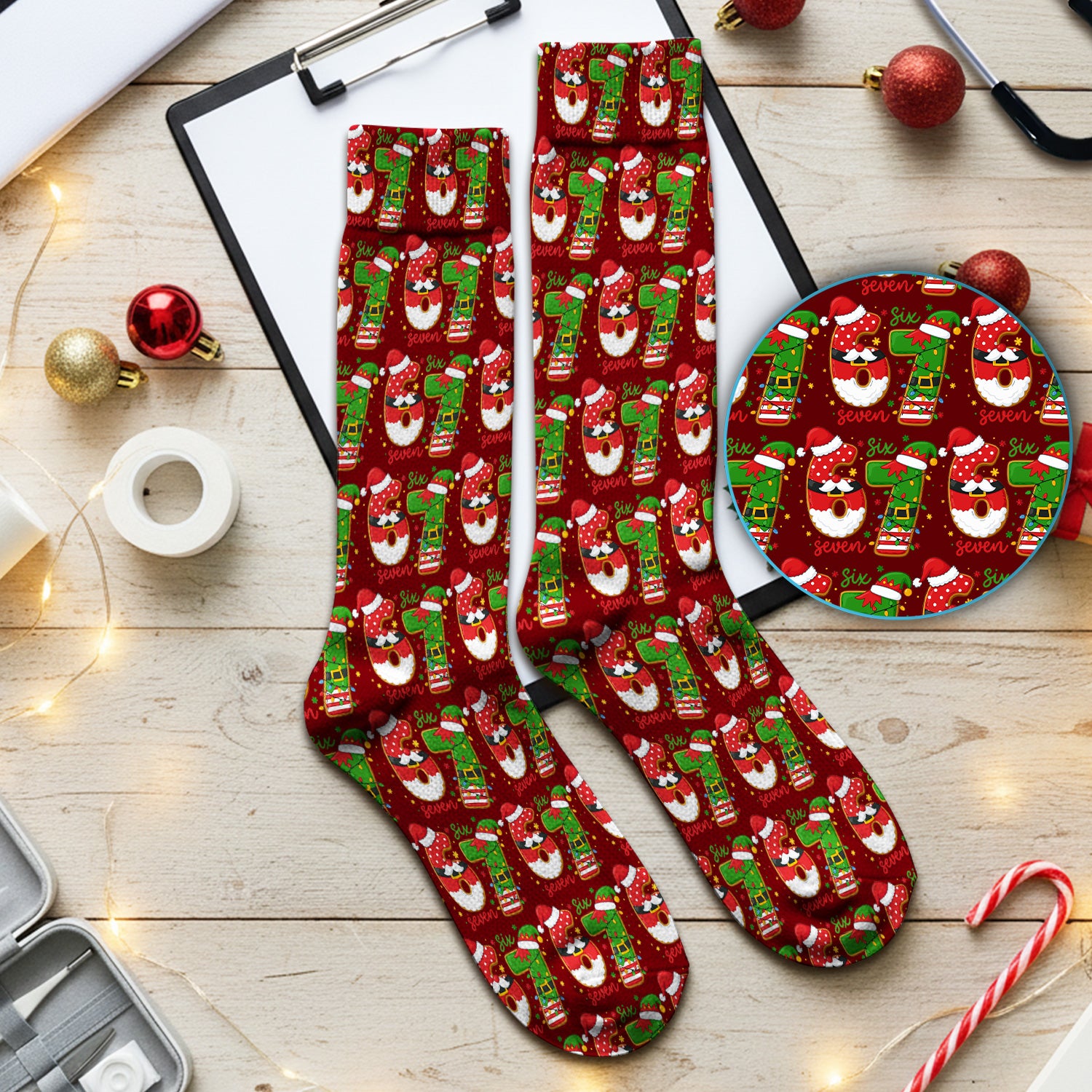 Christmas 67 Pattern Scrub Socks, Festive Holiday Medical Uniform Sock For Nursing