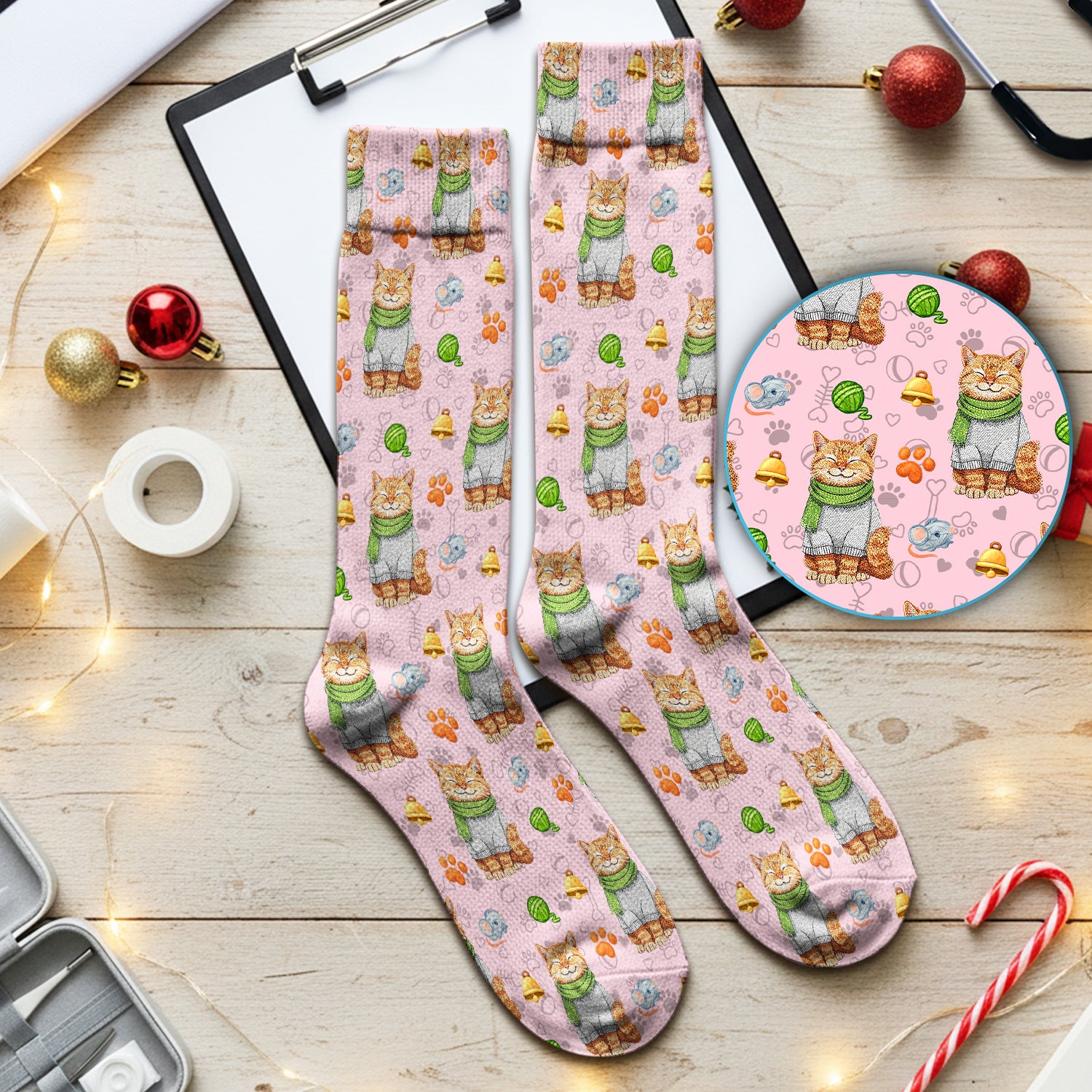 Adorable Cat Lover Nurse Scrub Socks, Cute Cat Medical Pattern Sock, Breathable Fabrics Nursing Uniform
