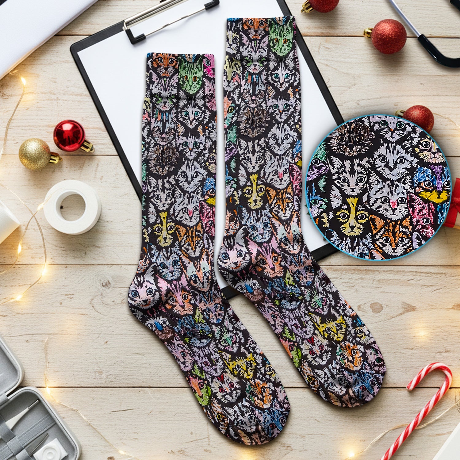 Colorful Cat Faces Pattern Socks, Socks for Nurse Doctor