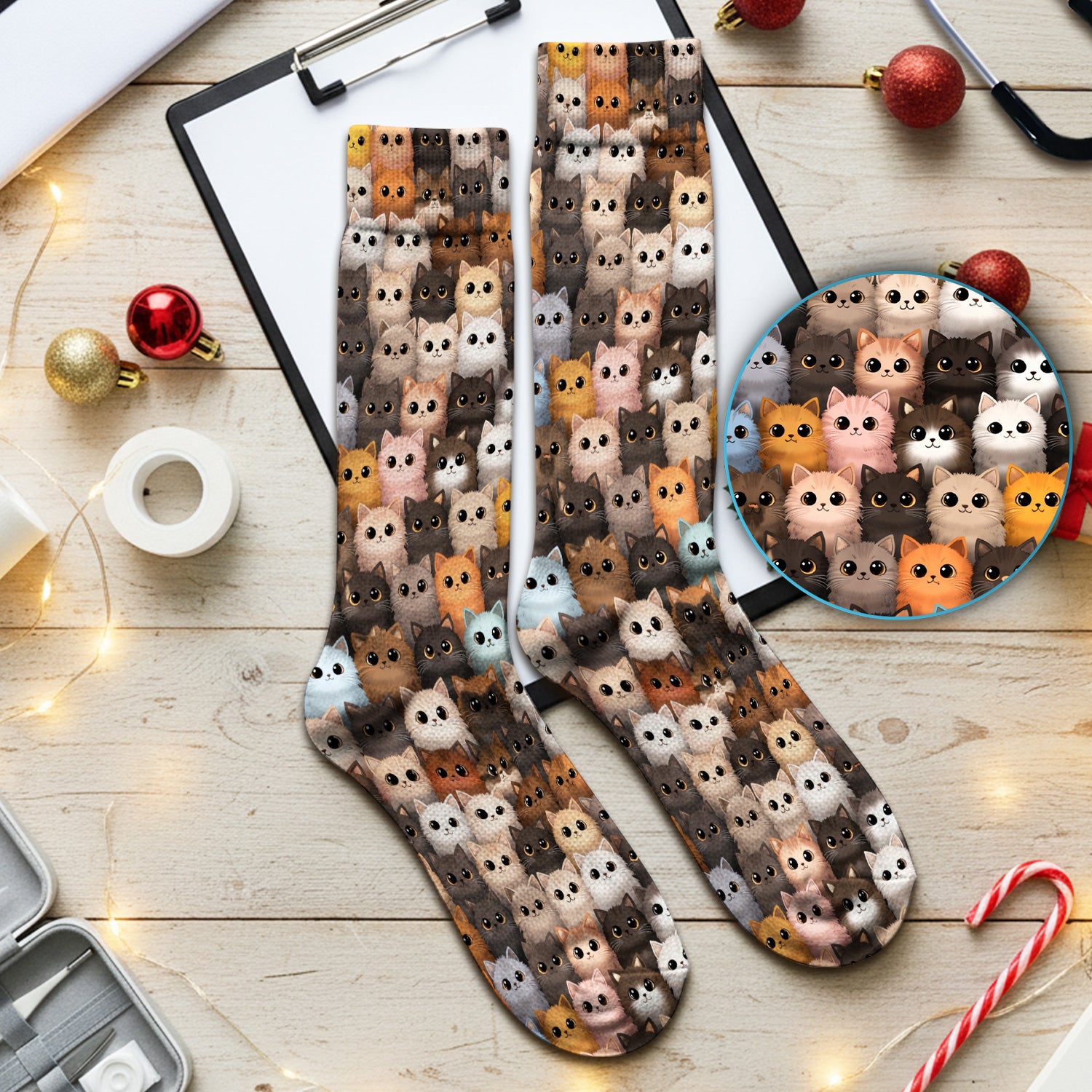 Cute Colorful Cat Pattern Socks , Breathable Fabrics Medical Uniform