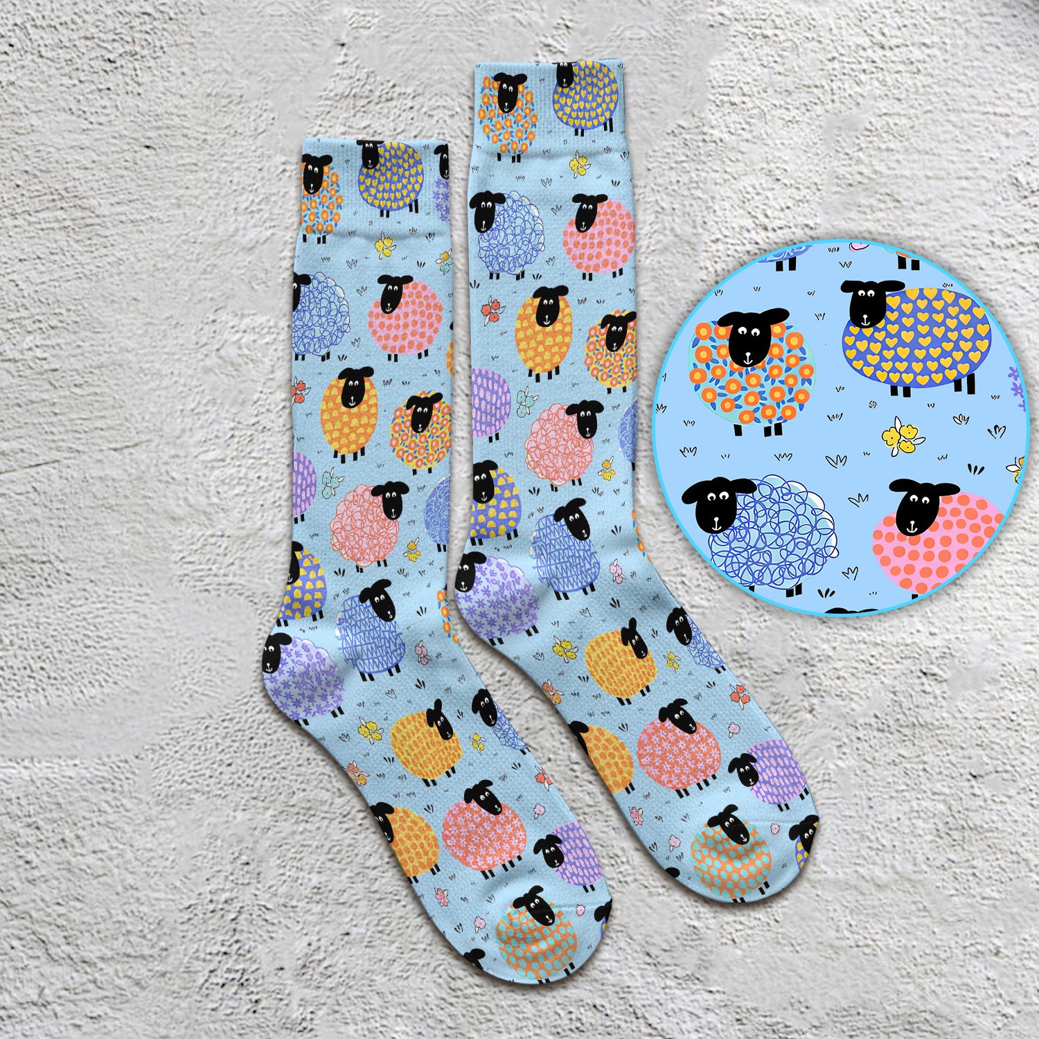 Funny Colorful Sheep Pattern Socks, Breathable Fabrics Medical Uniform
