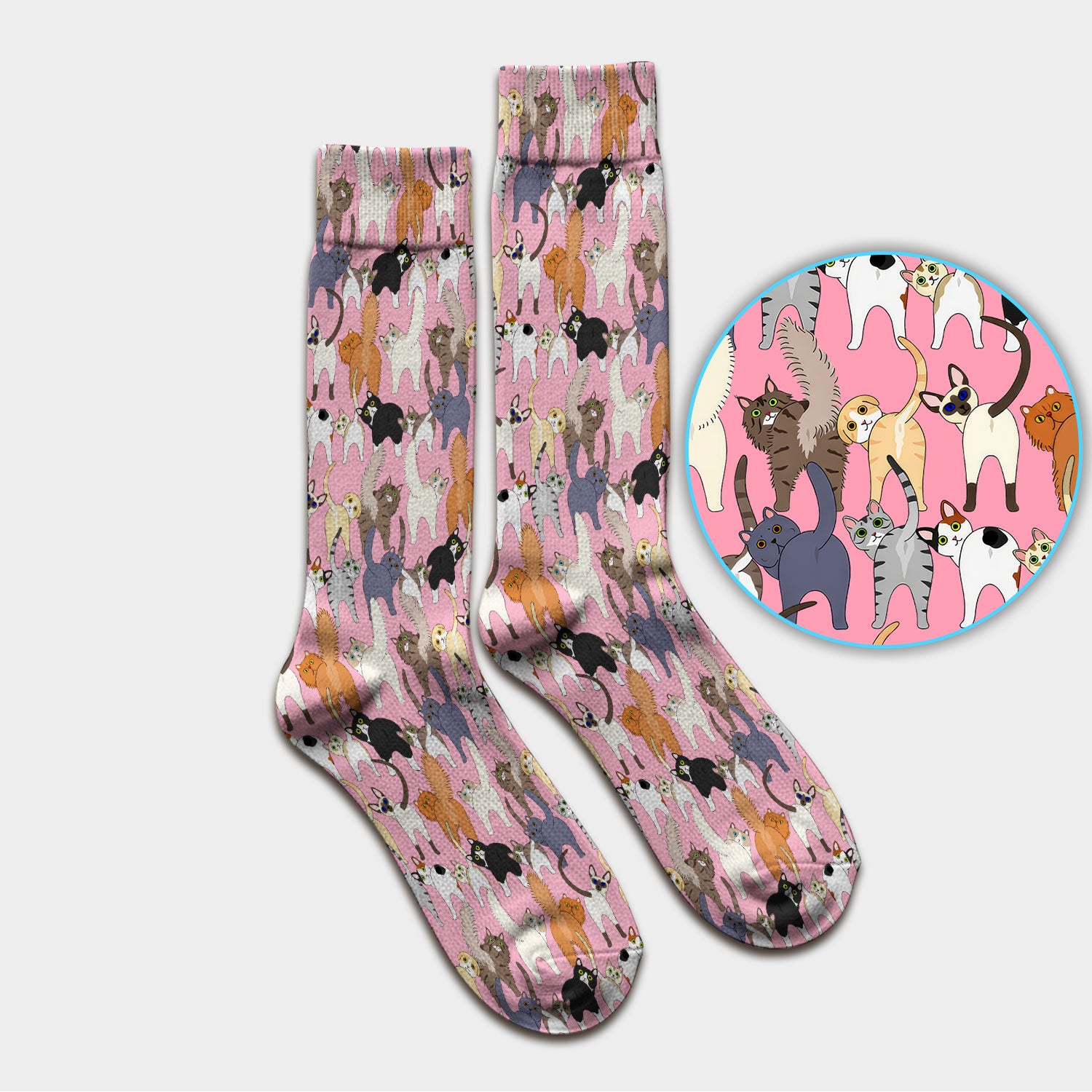 Whimsical Multicolor Cat Cartoon Pattern Medical Socks, Socks for Nurse Doctor