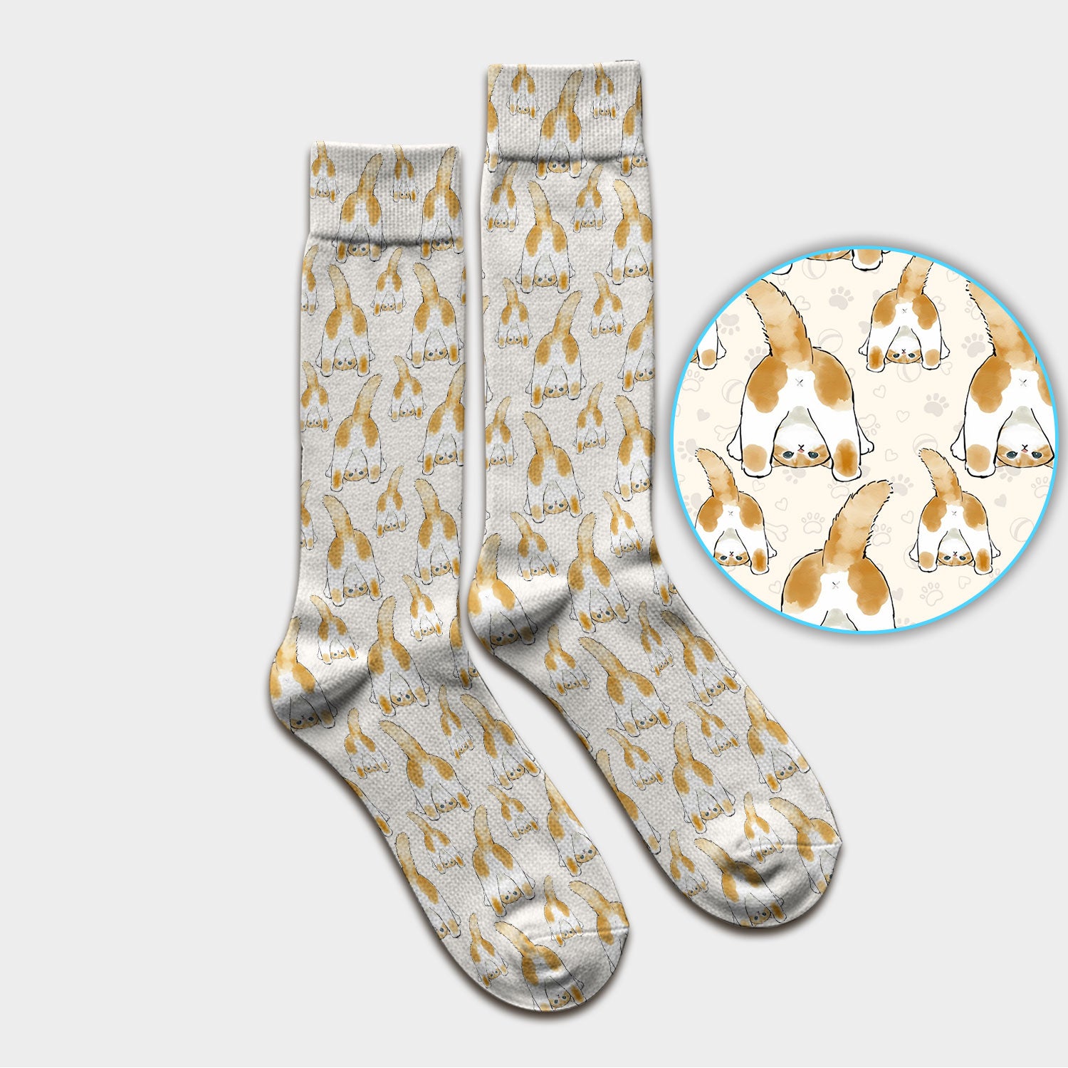 Cute Cat Butt Nurse Scrub Socks, Cat Pattern Medical Sock For Pet Lover, Breathable Fabrics Nursing Uniform