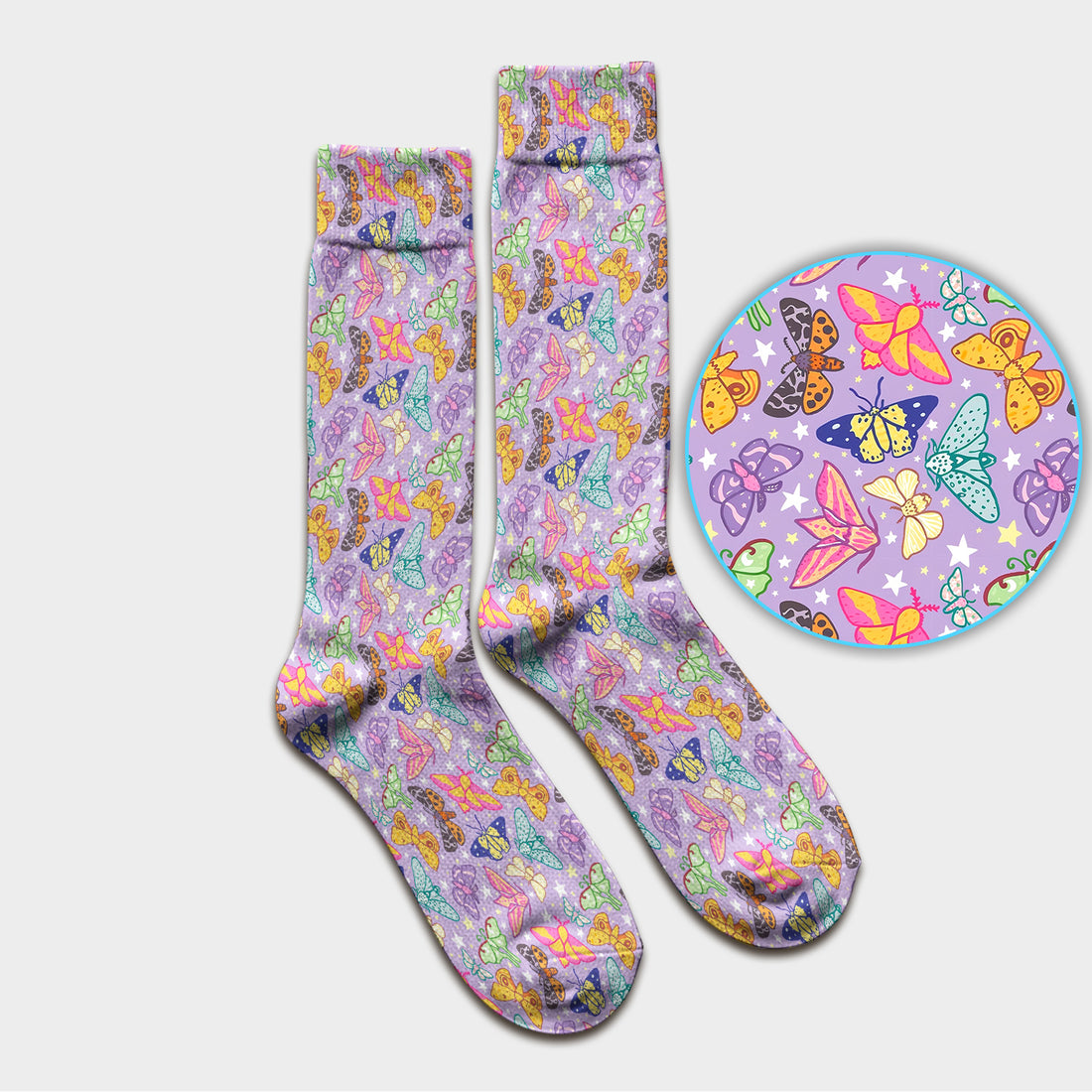 Colorful Butterfly Moth Garden Pattern Socks, Adult Socks for Men and Women