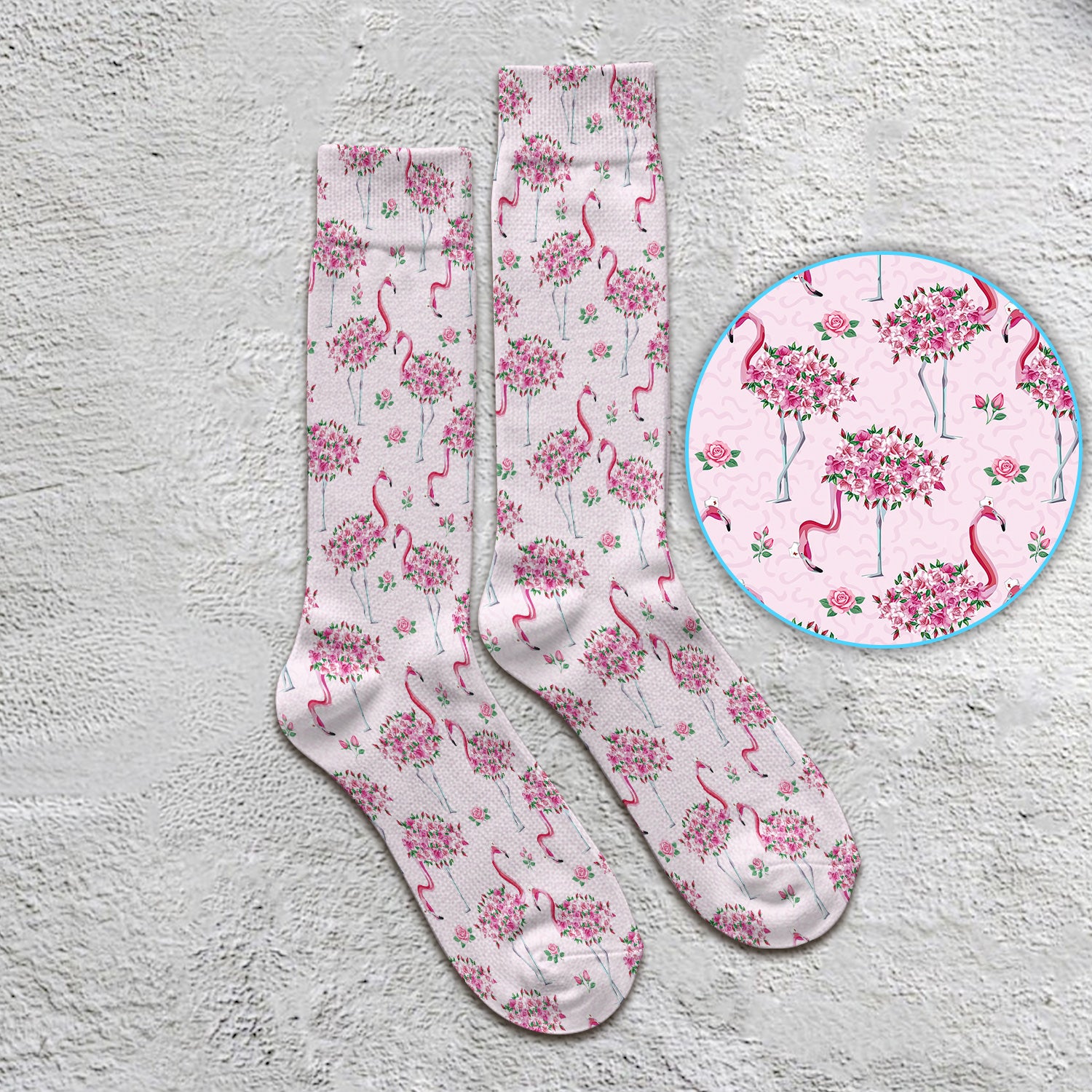Pink Flamingo Floral Pattern Socks, Socks for Nurse Doctor