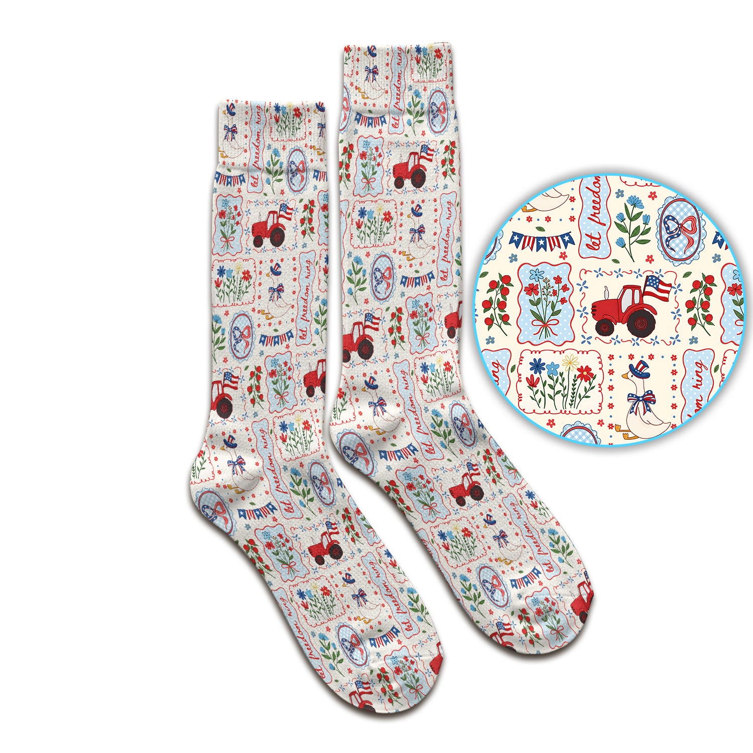 Patriotic Farm Goose Nurse Scrub Top for RN, CNA, Healthcare Workers, Americana Uniform Socks, Adult Socks for Men and Women