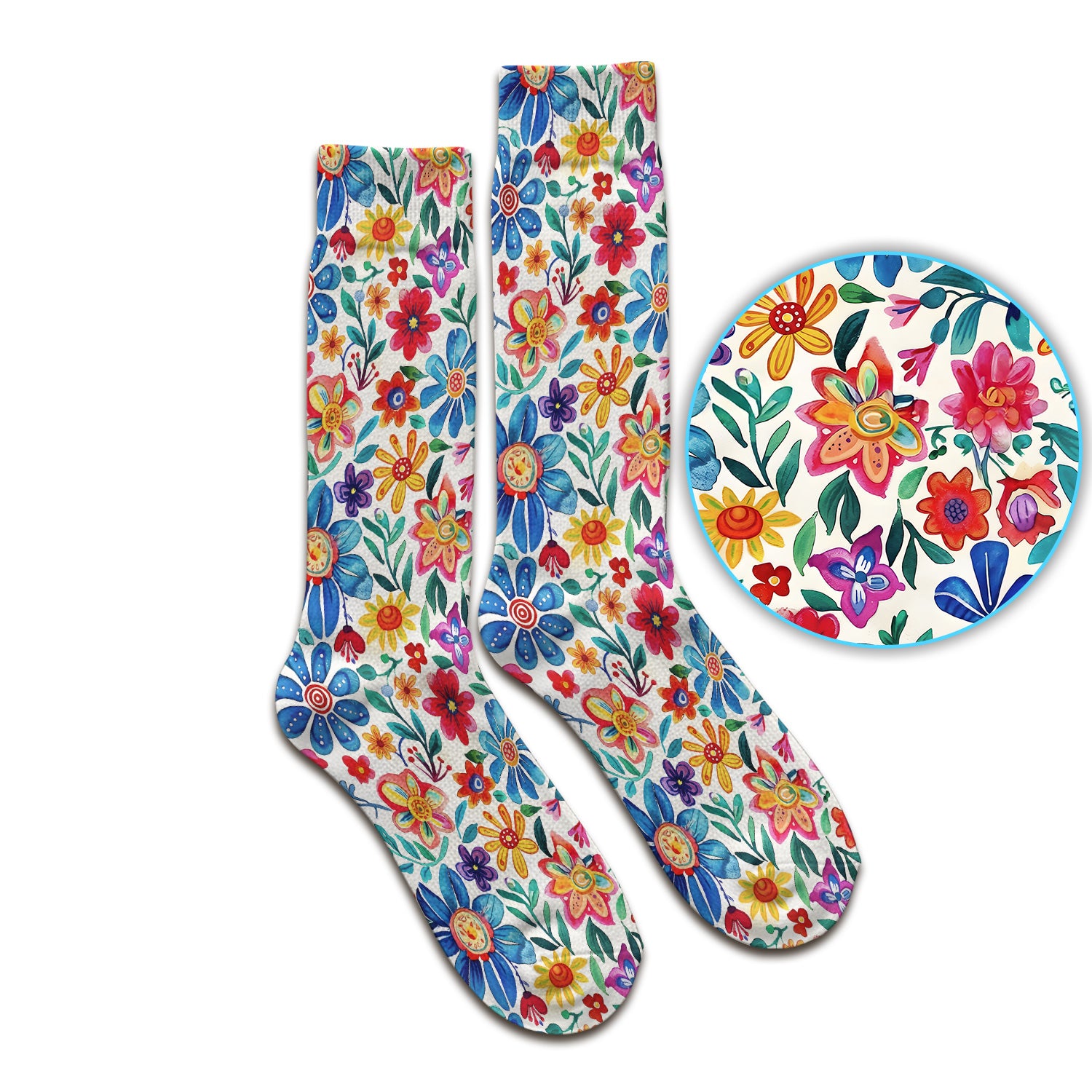 Colorful Folk Floral Print Socks, Adult Socks for Men and Women