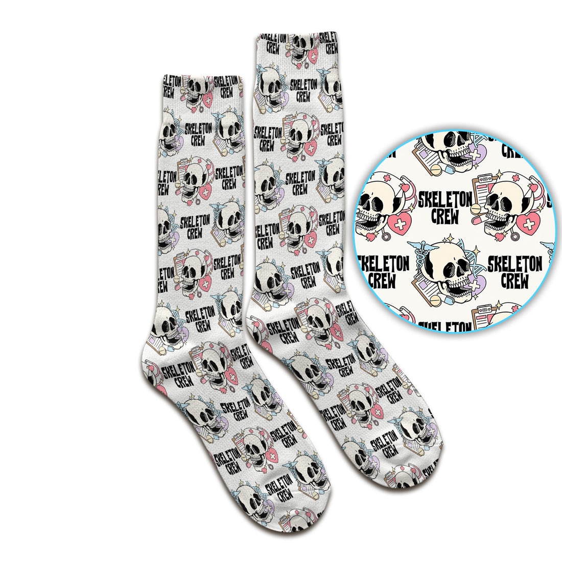 Funny Halloween Skeleton Crew Socks, Adult Socks for Men and Women