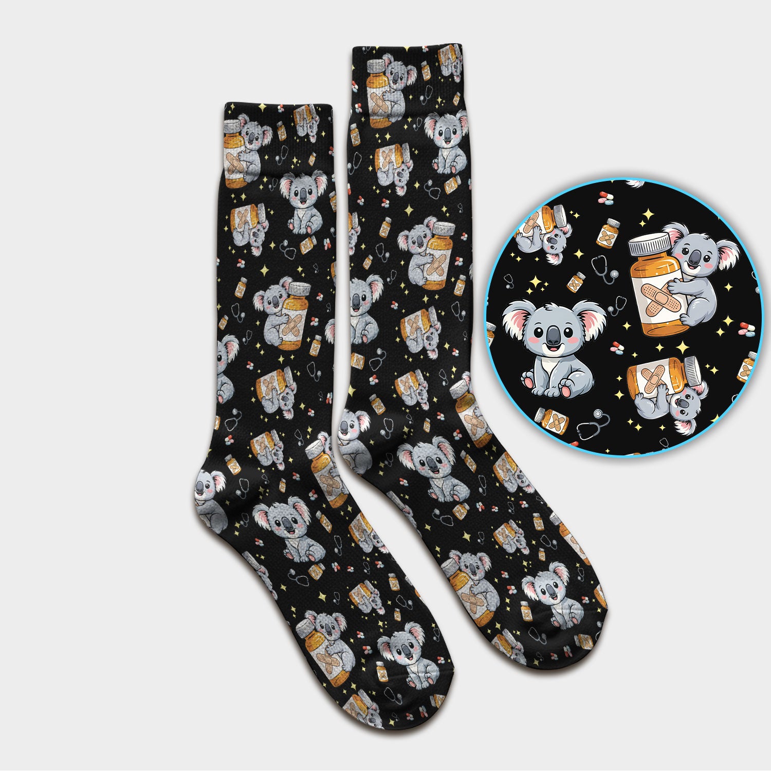 Cute Koala Nurse Bandage Medicine Print Socks,  Adult Socks for Men and Women
