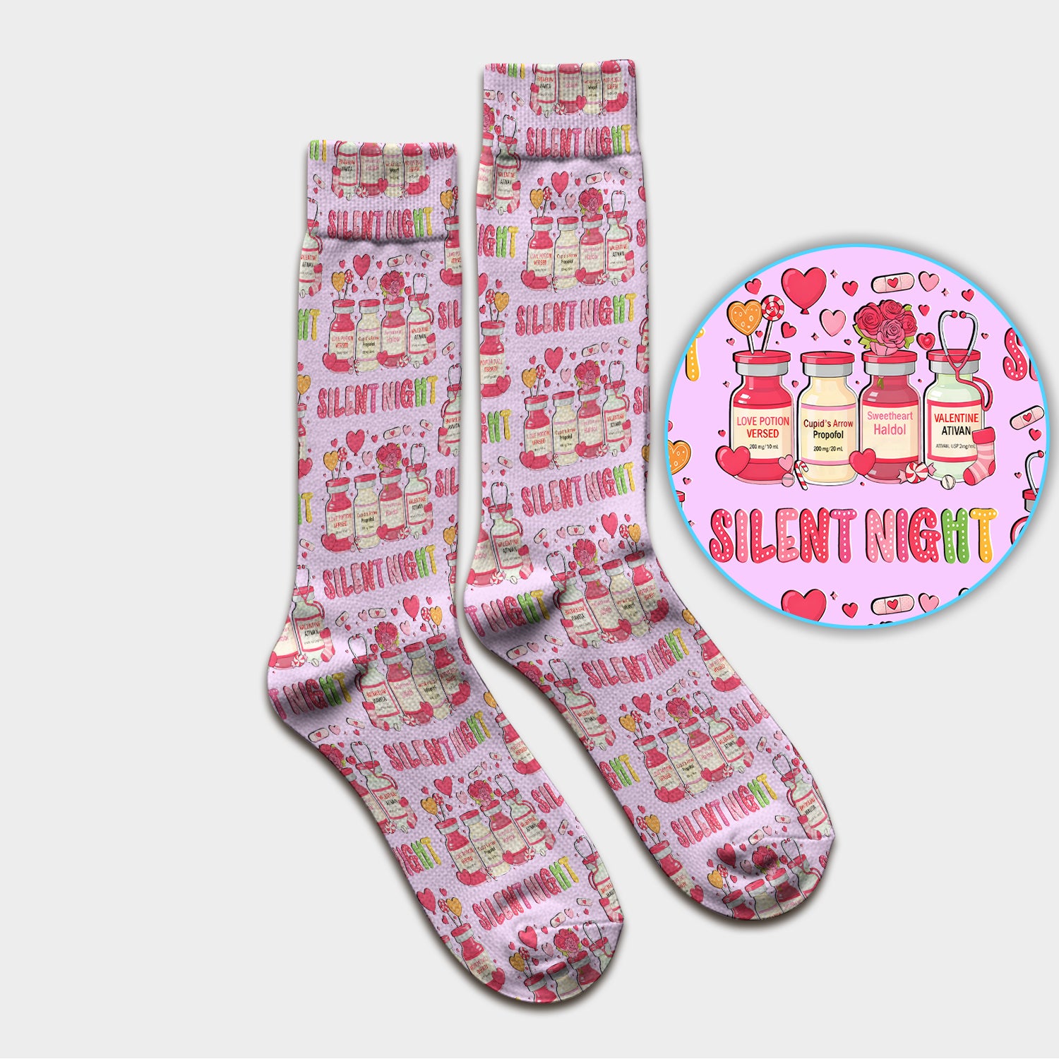 Valentine Silent Night Love Design, Adult Socks for Men and Women