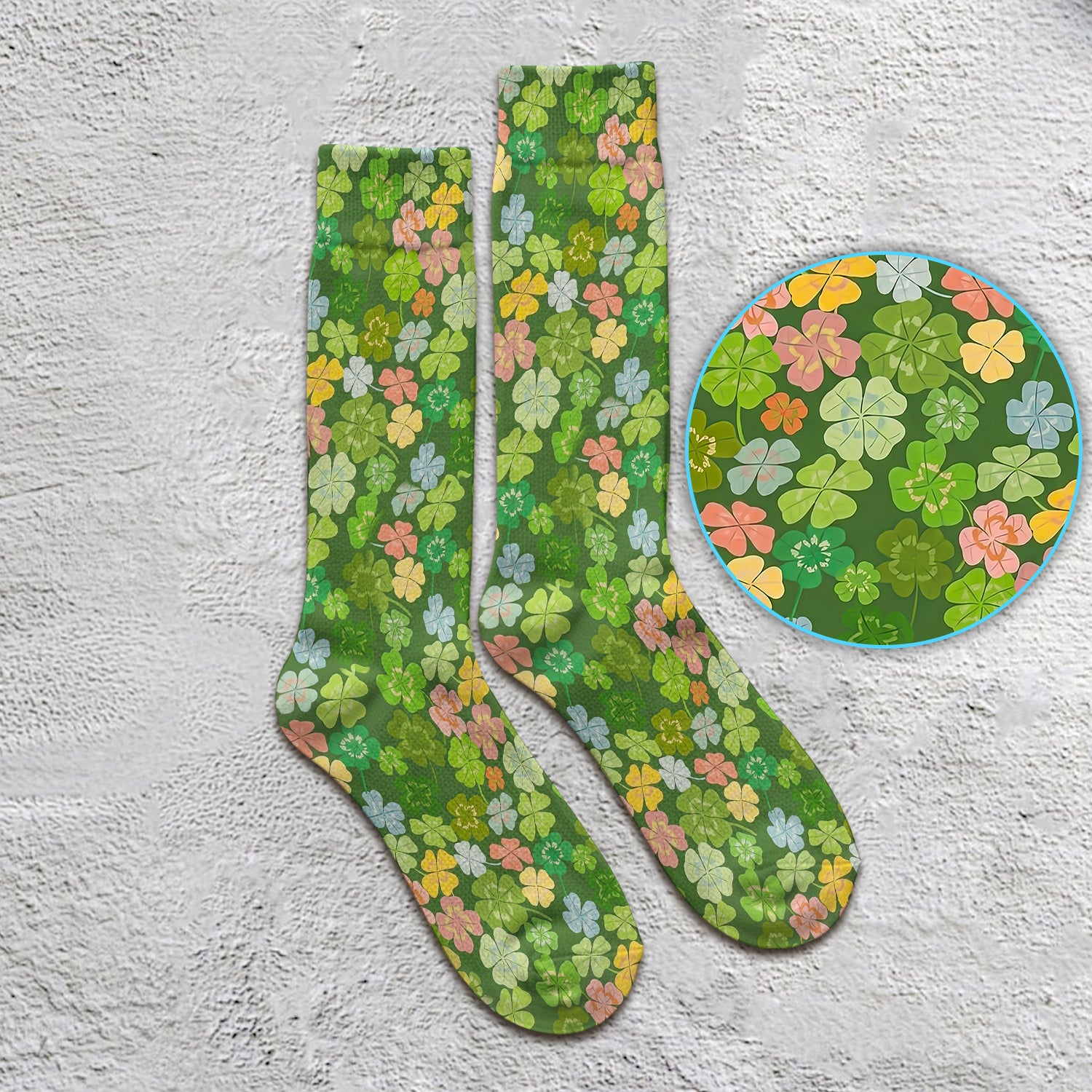 Colorful Shamrock Clover Pattern Socks, Adult Socks for Men and Women
