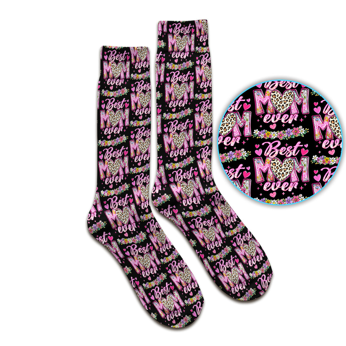 Best Mom Ever Leopard Heart Floral Pattern Socks, Breathable Fabrics Medical Uniform