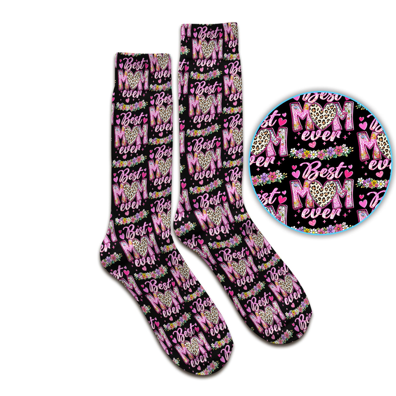 Best Mom Ever Leopard Heart Floral Pattern Socks, Breathable Fabrics Medical Uniform