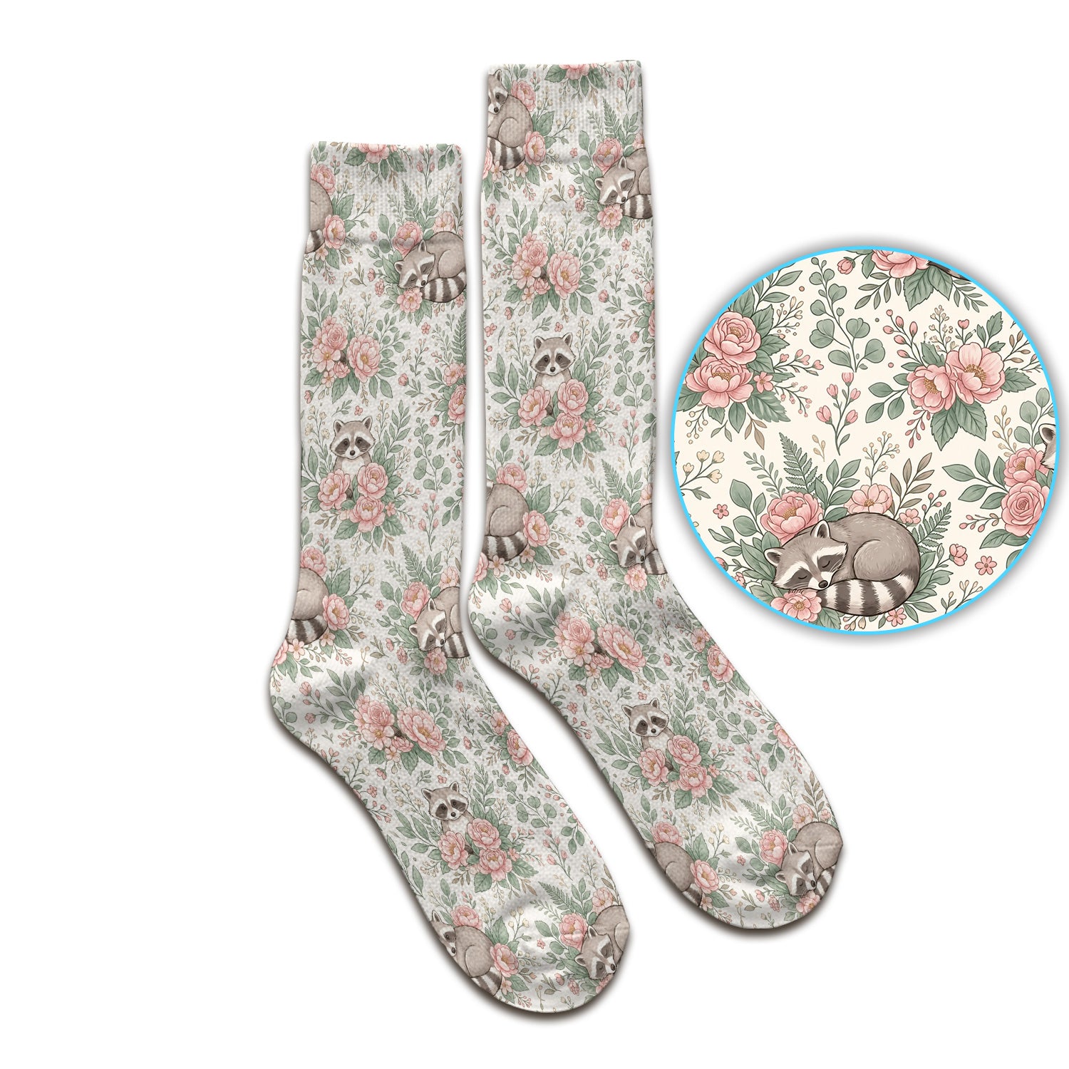 Sleeping Raccoon Rose Garden Pattern Socks, Breathable Fabrics Medical Uniform
