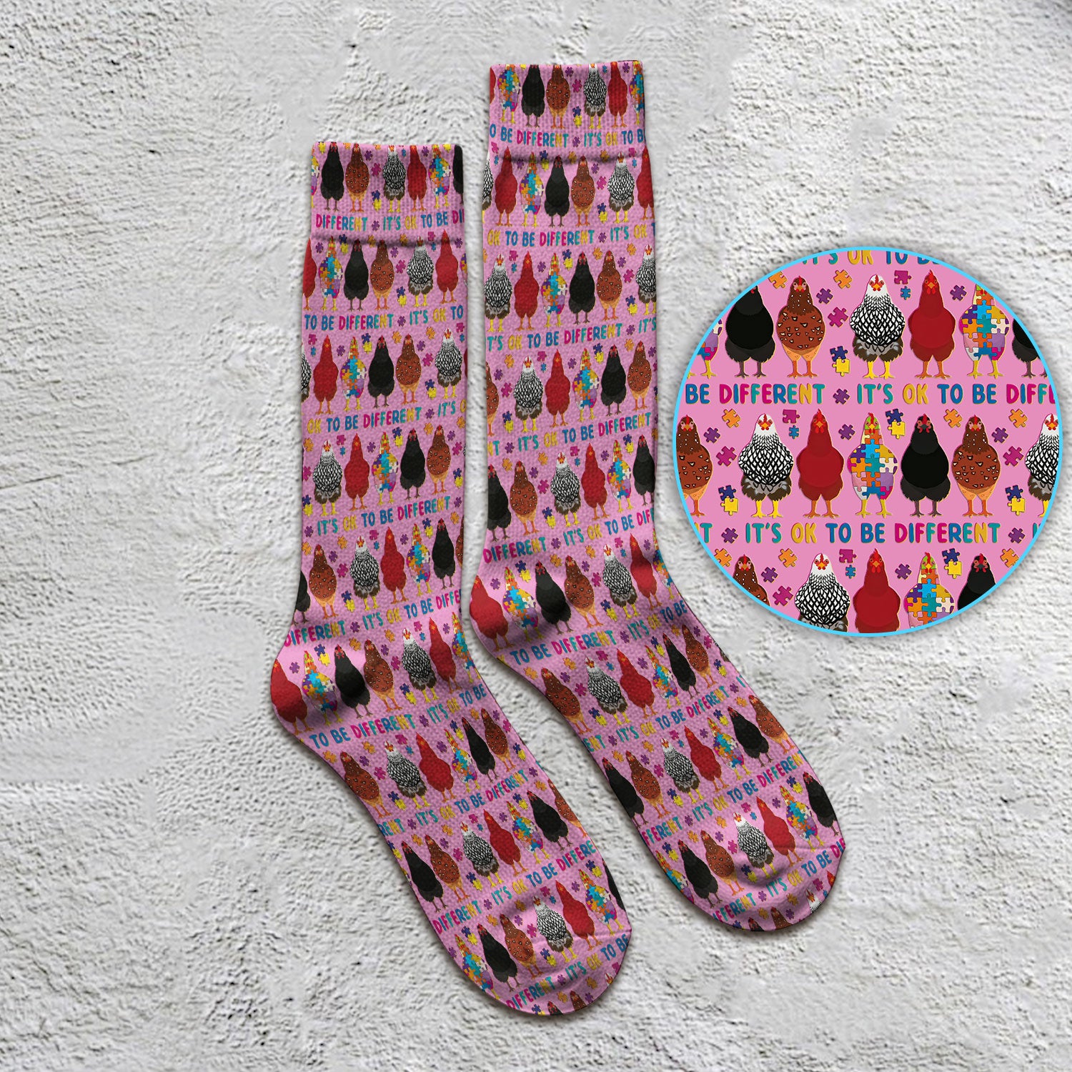 Autism Chicken It’s OK to Be Different Print Socks, Breathable Fabrics Medical Uniform