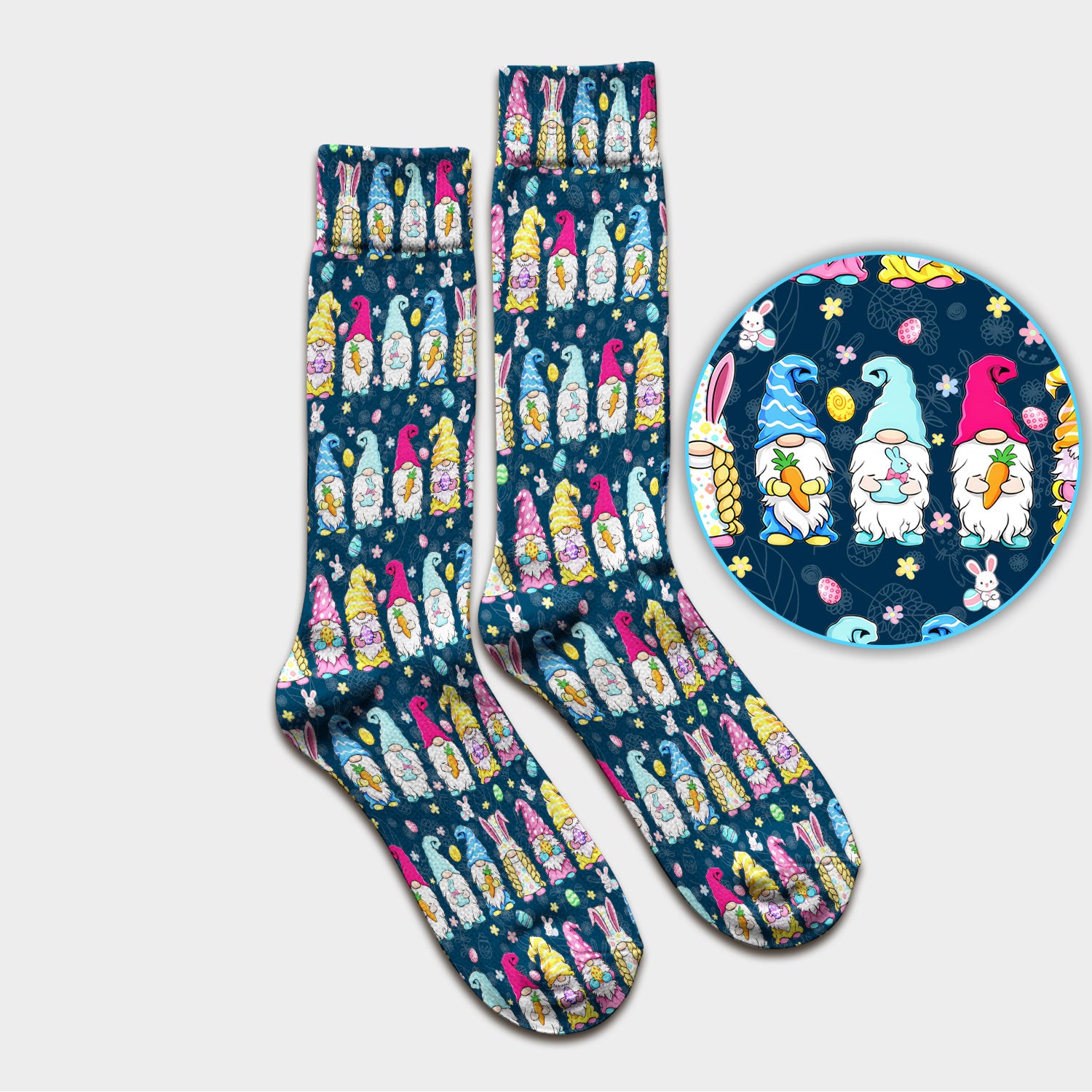 Colorful Easter Gnome Bunny Eggs Pattern Socks, Socks for Nurse Doctor