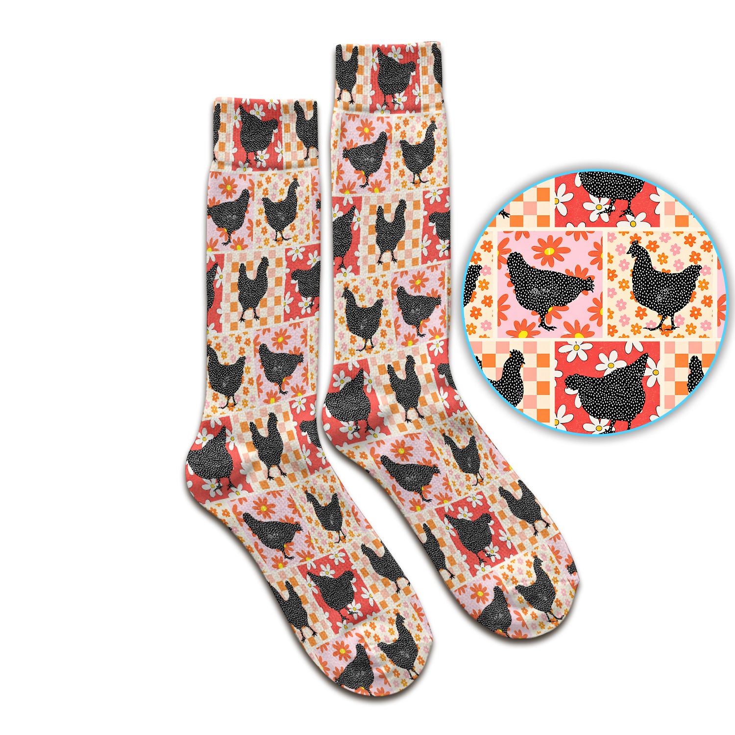 Charming Chicken Patchwork Floral Pattern Socks, Socks for Nurse Doctor