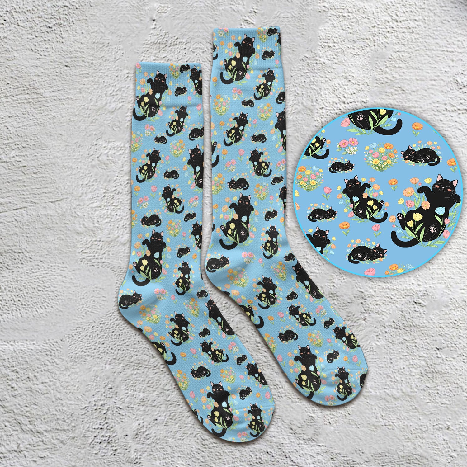 Cats With Cute Poses Floral Pattern Socks, Adult Socks for Men and Women