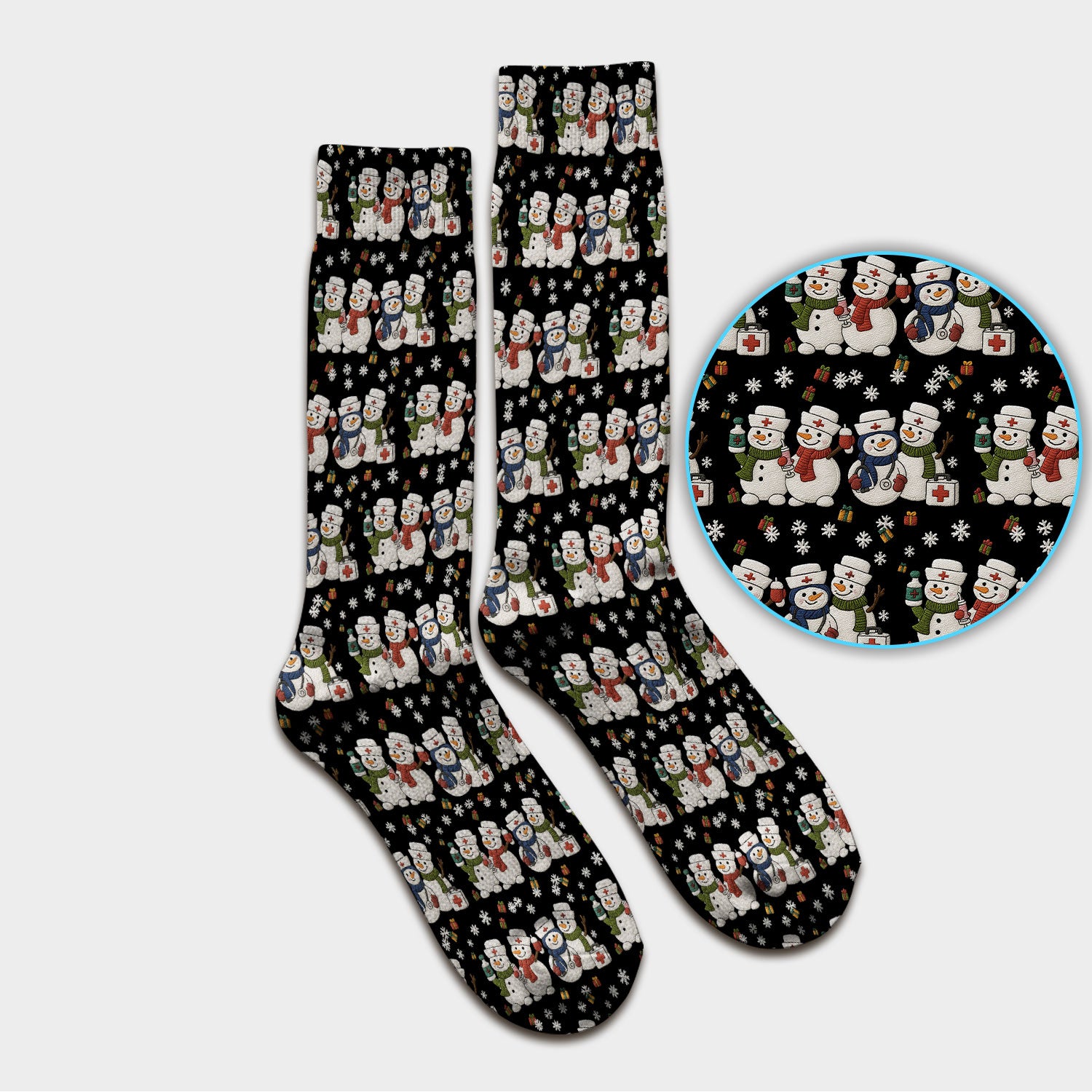 Cute Christmas Snowman Nurse Pattern Print Socks, Adult Socks for Men and Women