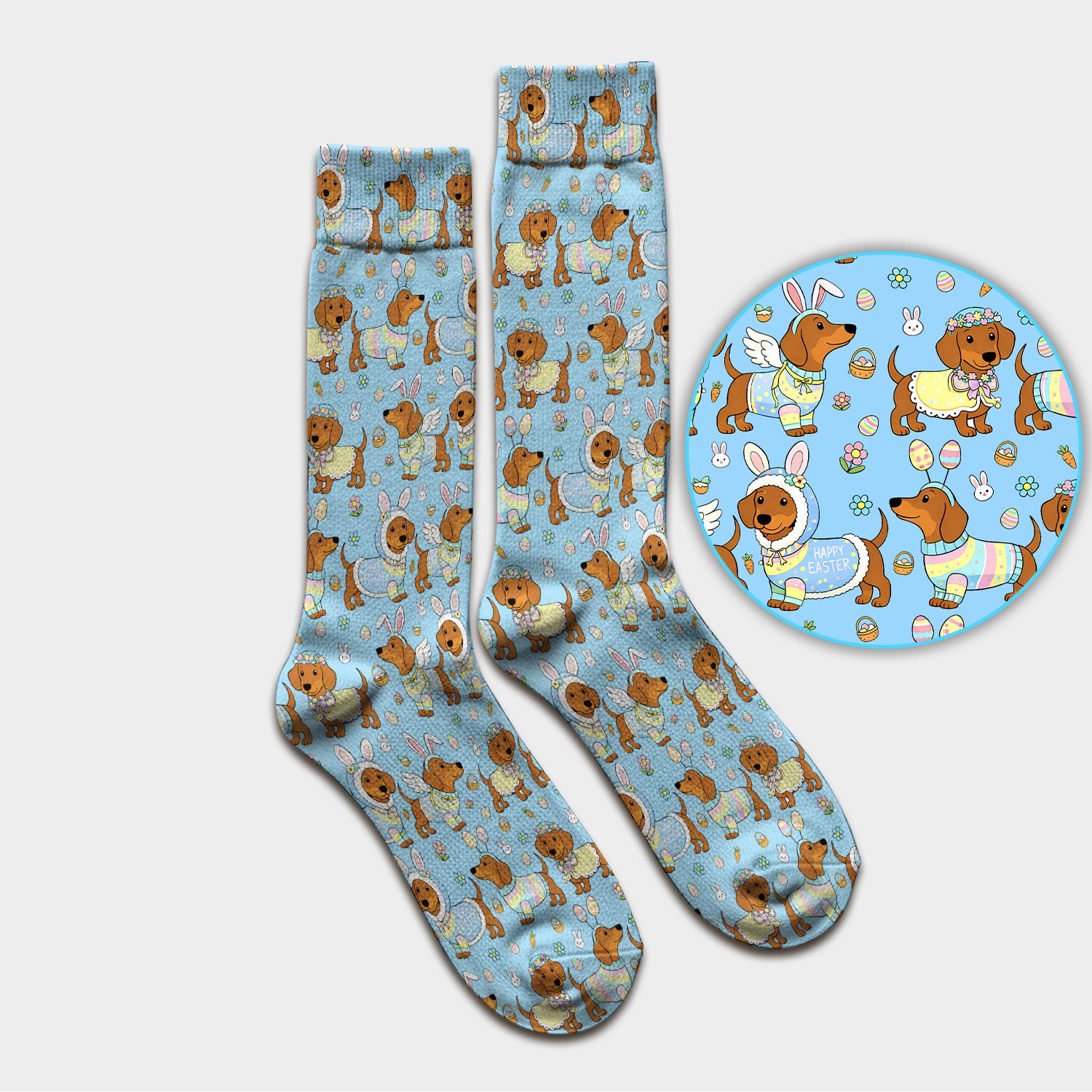 Easter Dachshund Bunny Pattern Nurse Socks, Breathable Fabrics Medical Uniform
